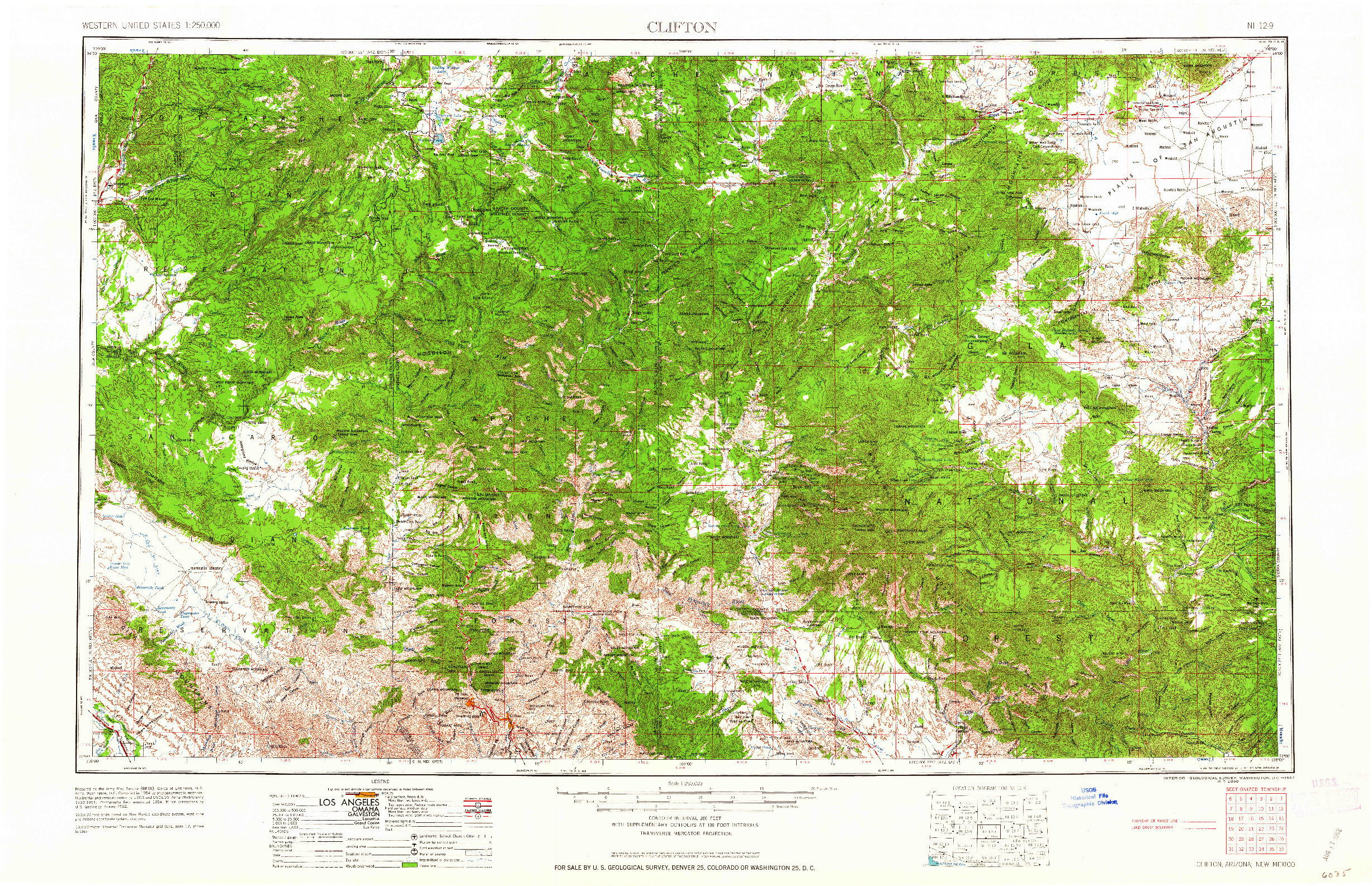 USGS 1:250000-SCALE QUADRANGLE FOR CLIFTON, AZ 1962