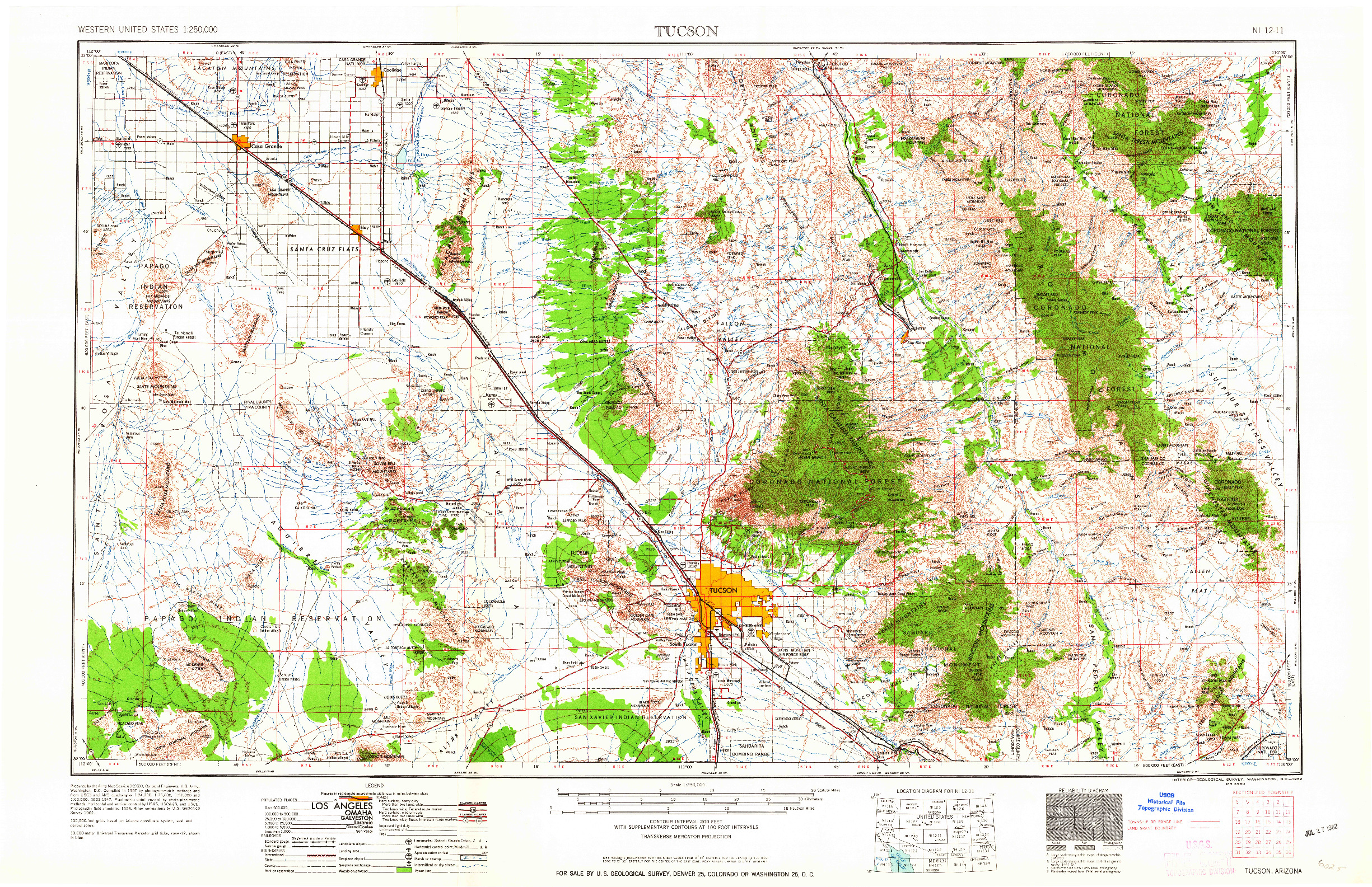 USGS 1:250000-SCALE QUADRANGLE FOR TUCSON, AZ 1962