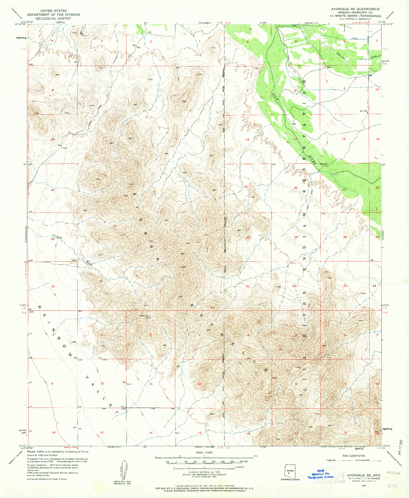 USGS 1:24000-SCALE QUADRANGLE FOR AVONDALE SE, AZ 1957