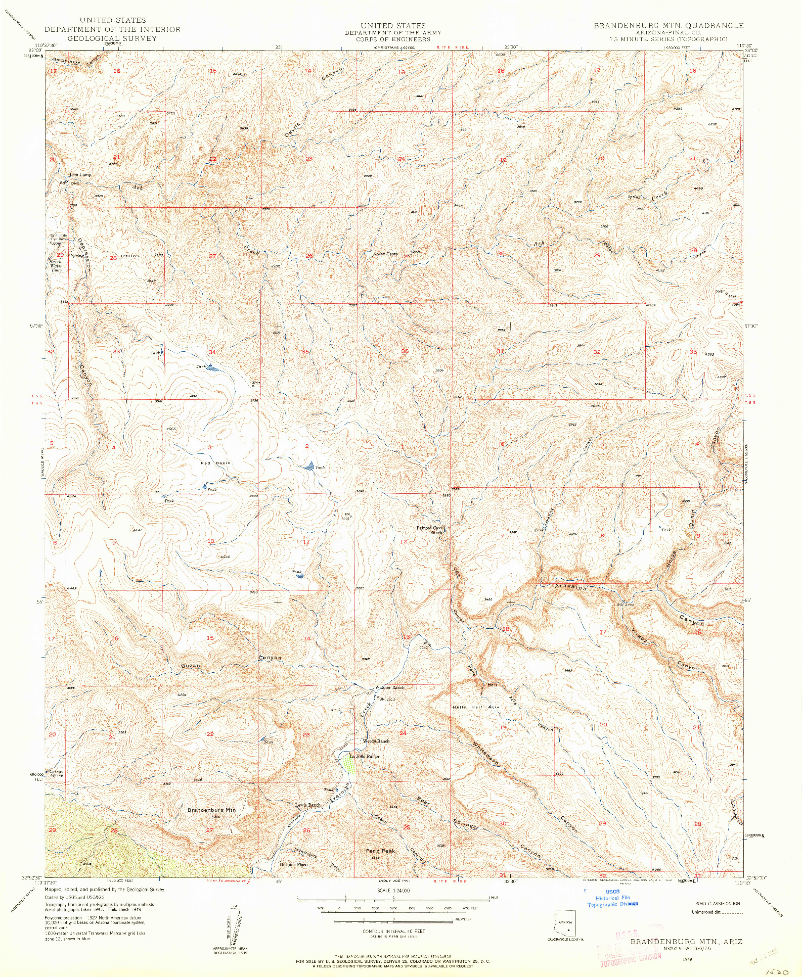 USGS 1:24000-SCALE QUADRANGLE FOR BRANDENBURG MTN, AZ 1949