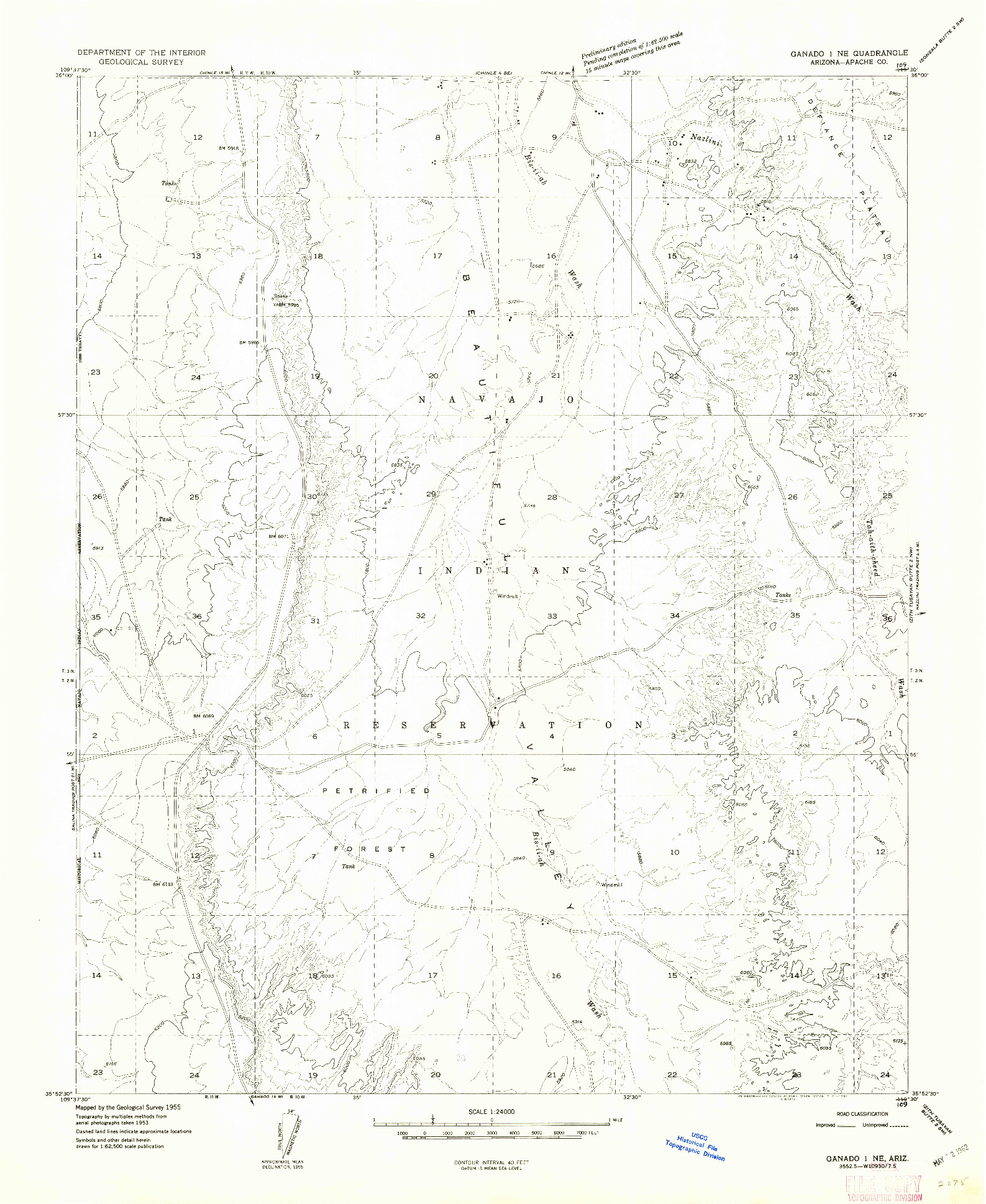 USGS 1:24000-SCALE QUADRANGLE FOR GANADO 1 NE, AZ 1955