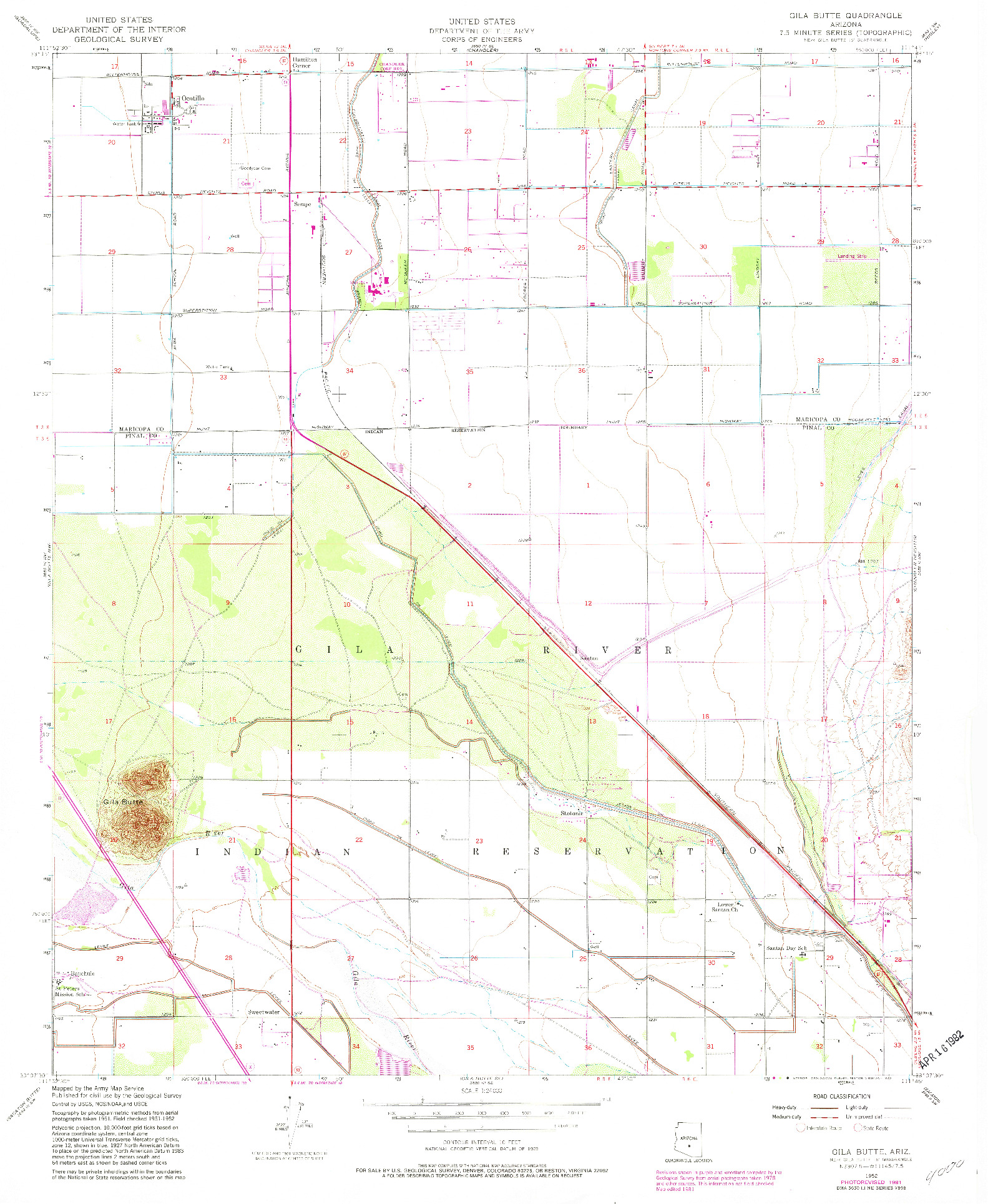 USGS 1:24000-SCALE QUADRANGLE FOR GILA BUTTE, AZ 1952