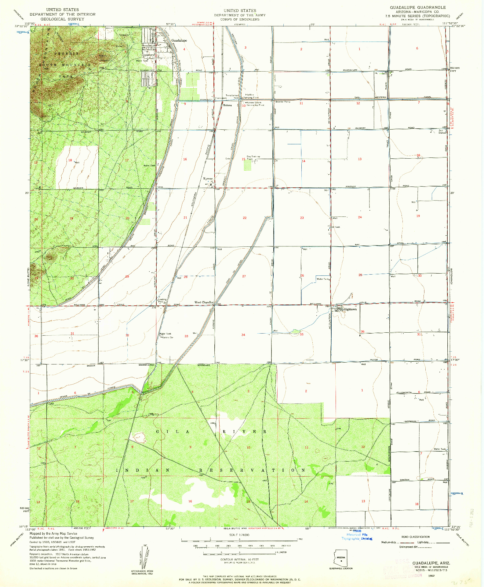 USGS 1:24000-SCALE QUADRANGLE FOR GUADALUPE, AZ 1952