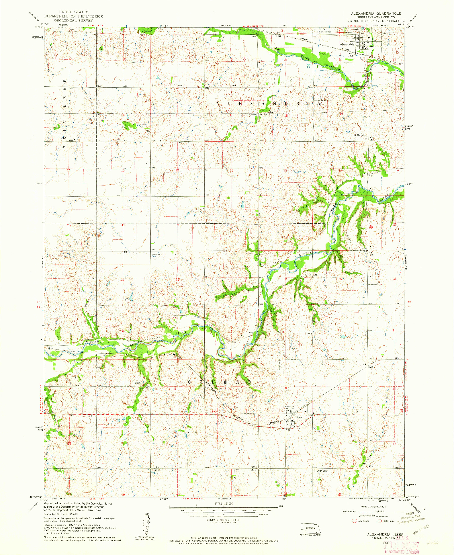 USGS 1:24000-SCALE QUADRANGLE FOR ALEXANDRIA, NE 1960