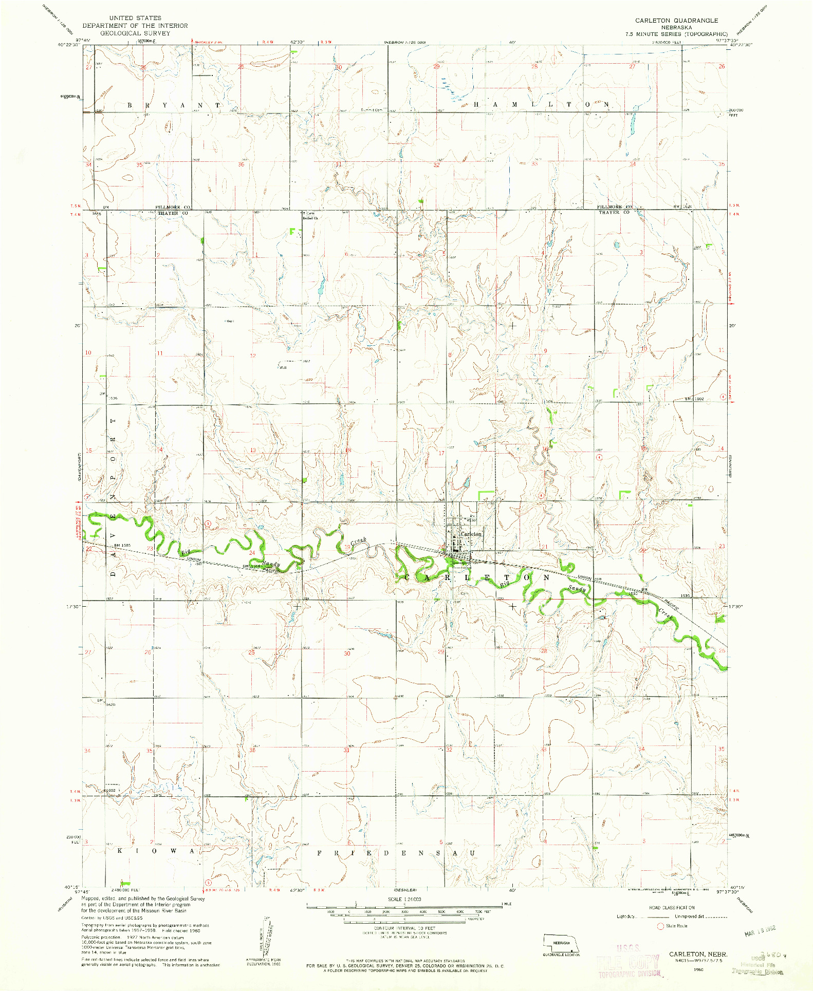 USGS 1:24000-SCALE QUADRANGLE FOR CARLETON, NE 1960