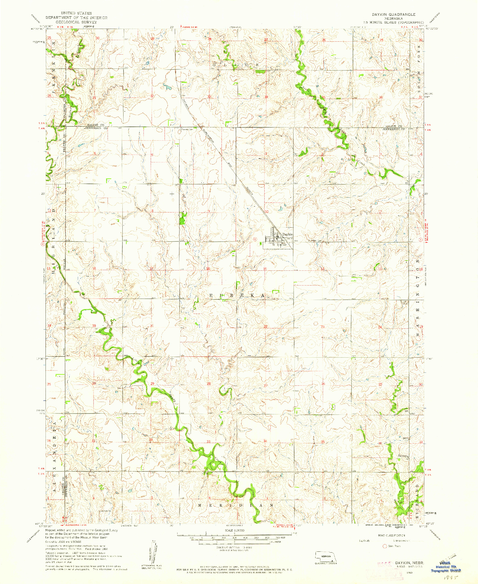 USGS 1:24000-SCALE QUADRANGLE FOR DAYKIN, NE 1960