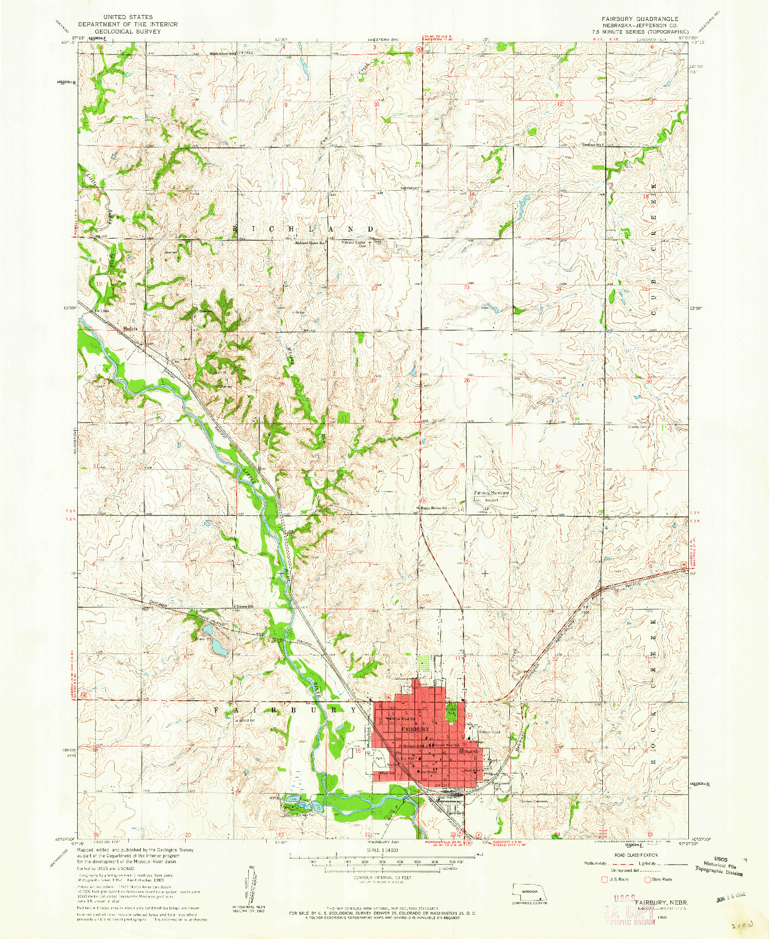 USGS 1:24000-SCALE QUADRANGLE FOR FAIRBURY, NE 1960