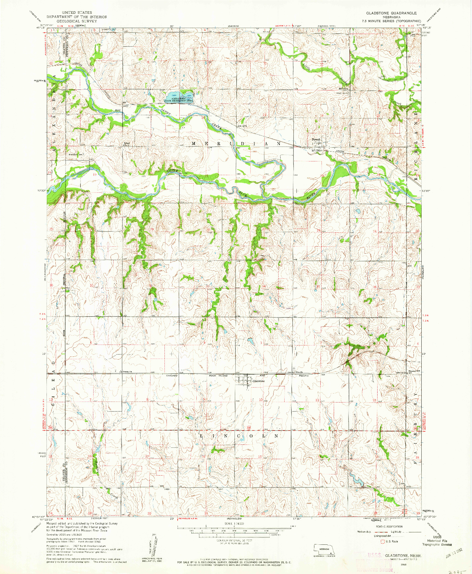 USGS 1:24000-SCALE QUADRANGLE FOR GLADSTONE, NE 1960