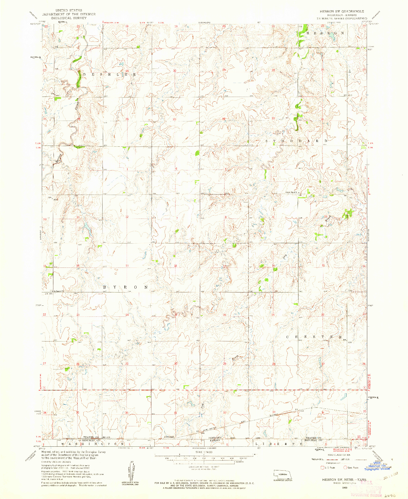 USGS 1:24000-SCALE QUADRANGLE FOR HEBRON SW, NE 1960