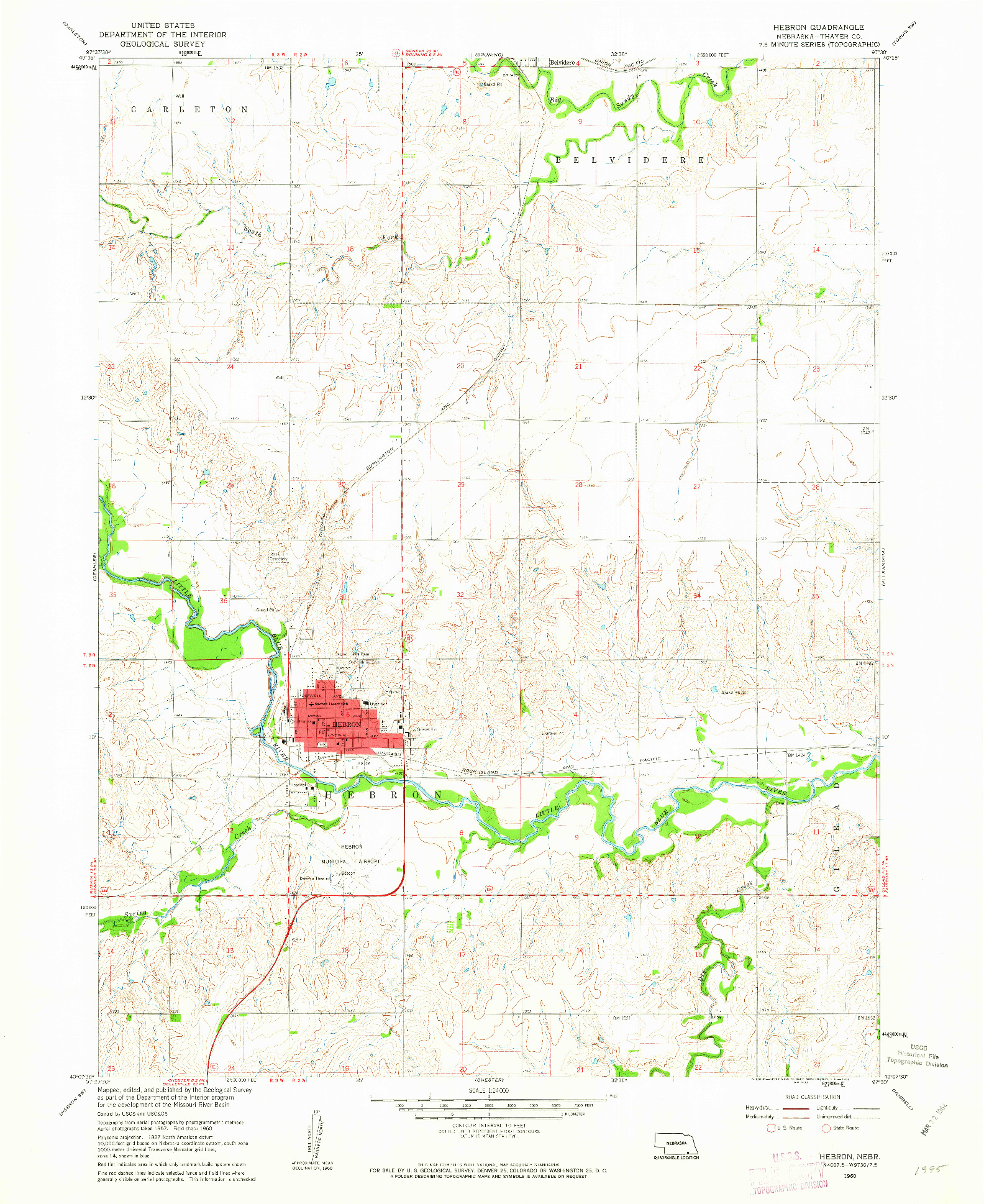 USGS 1:24000-SCALE QUADRANGLE FOR HEBRON, NE 1960