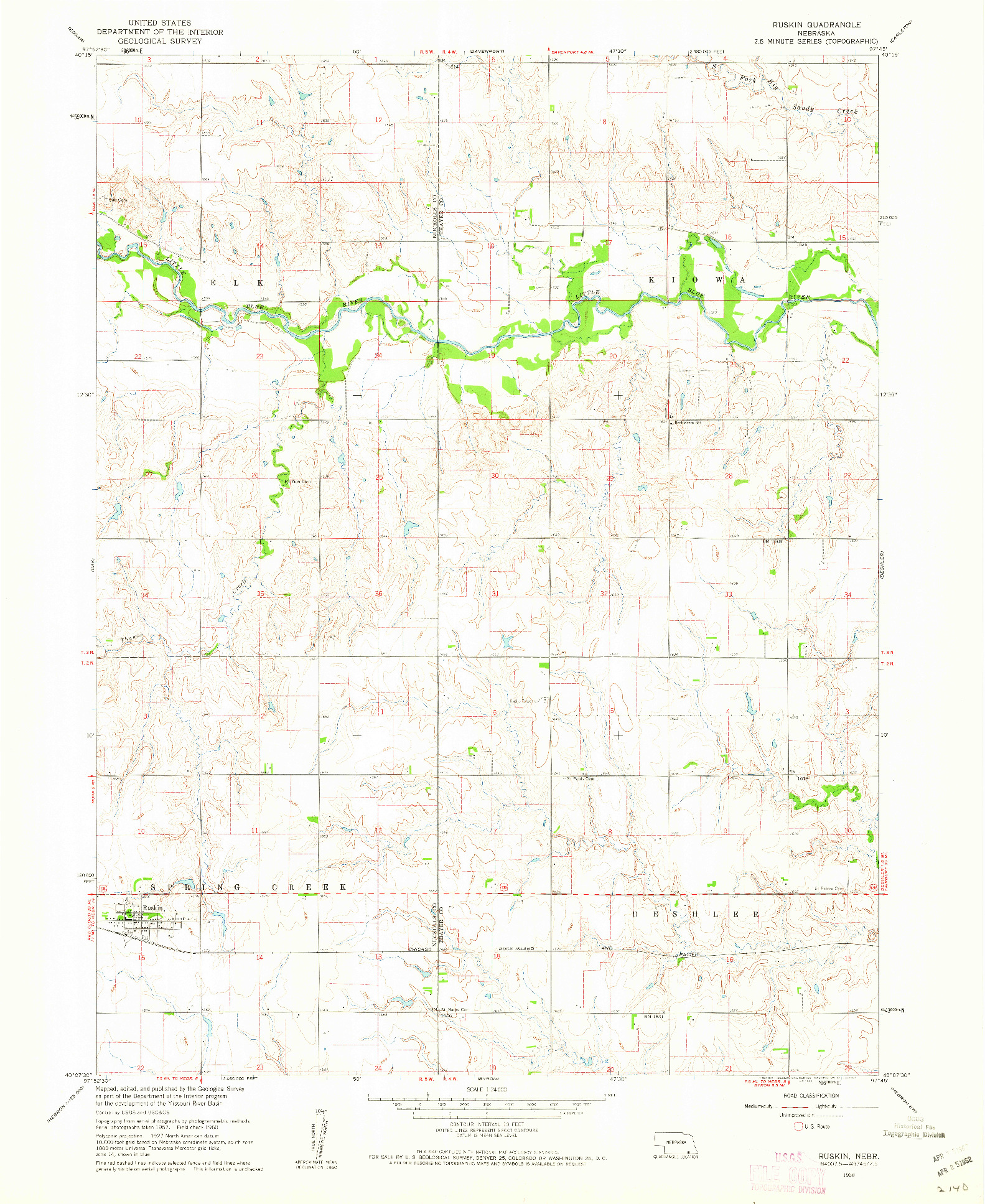 USGS 1:24000-SCALE QUADRANGLE FOR RUSKIN, NE 1960