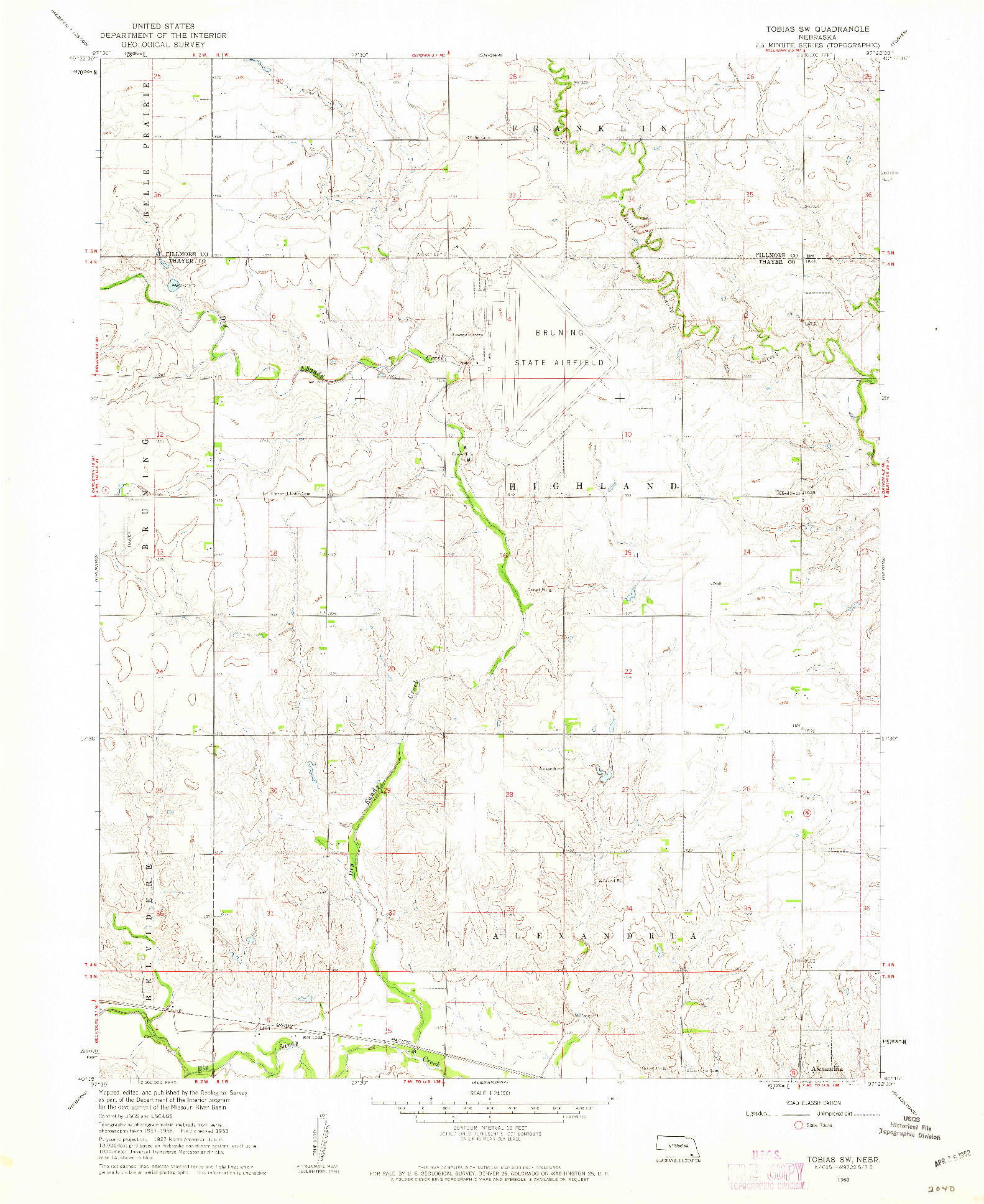 USGS 1:24000-SCALE QUADRANGLE FOR TOBIAS SW, NE 1960