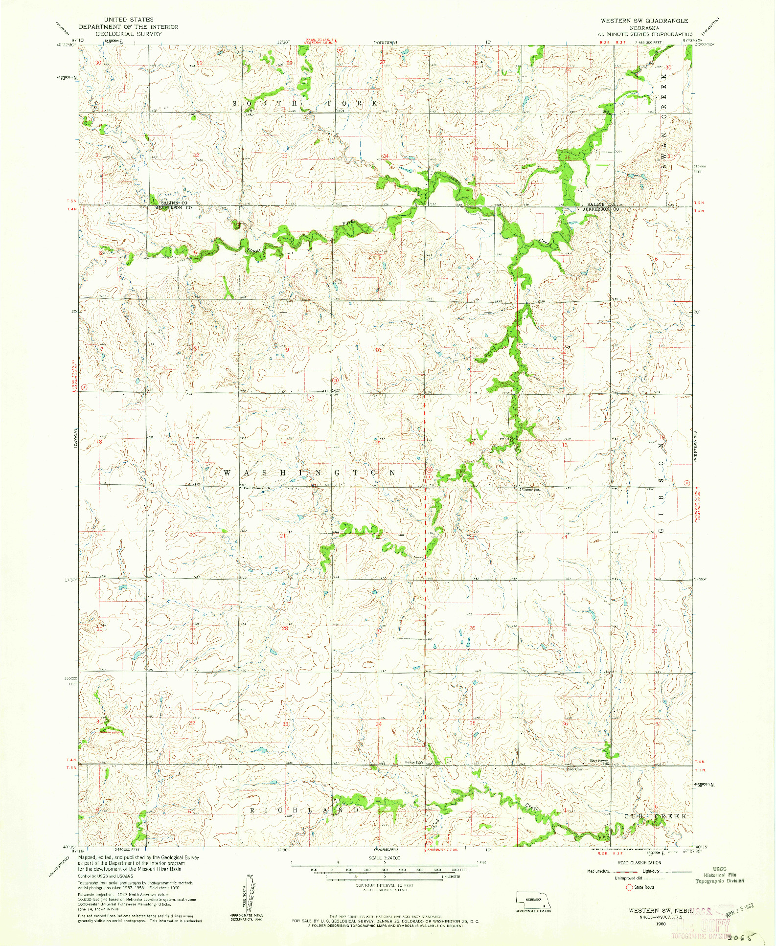 USGS 1:24000-SCALE QUADRANGLE FOR WESTERN SW, NE 1960