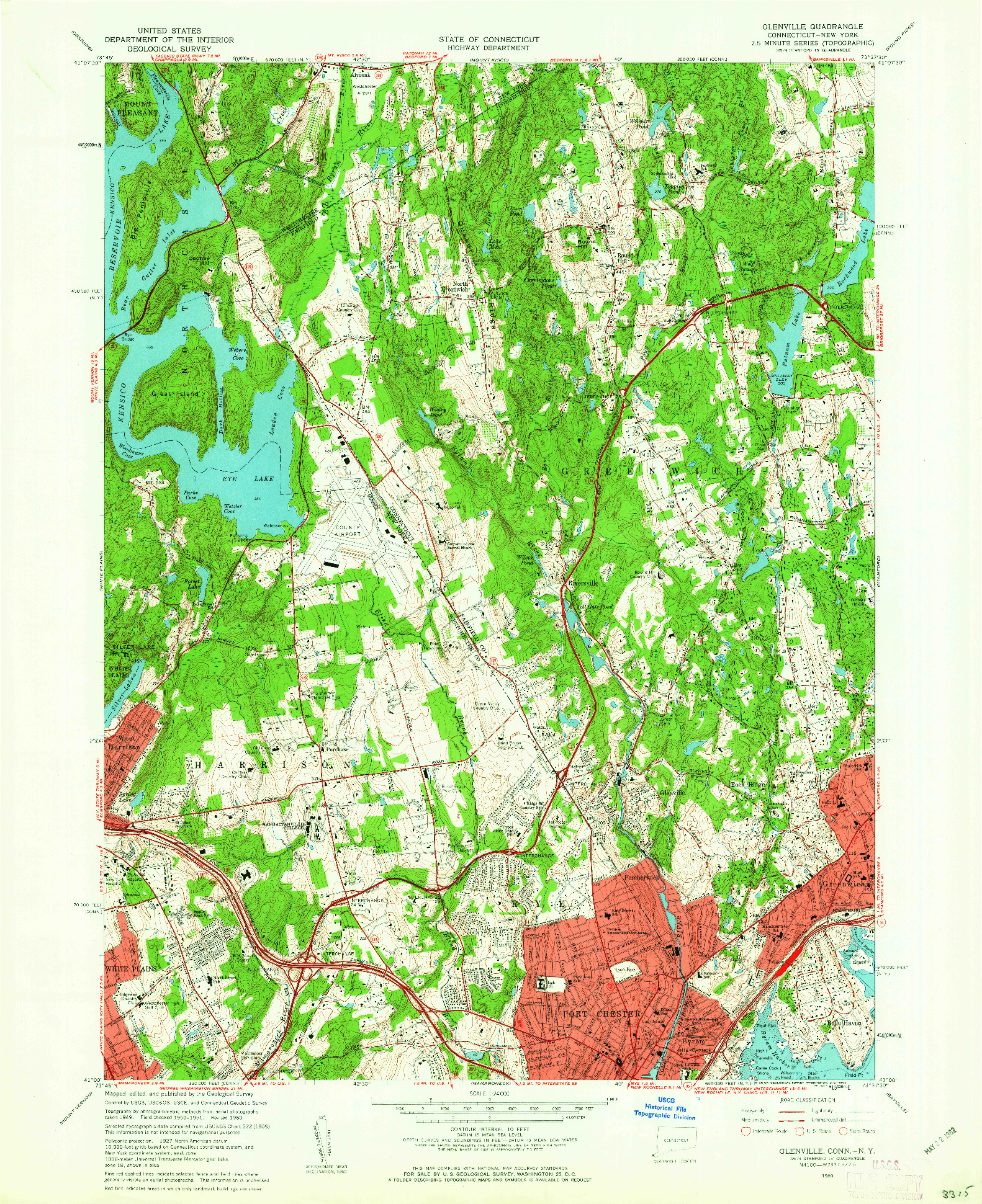 USGS 1:24000-SCALE QUADRANGLE FOR GLENVILLE, CT 1960