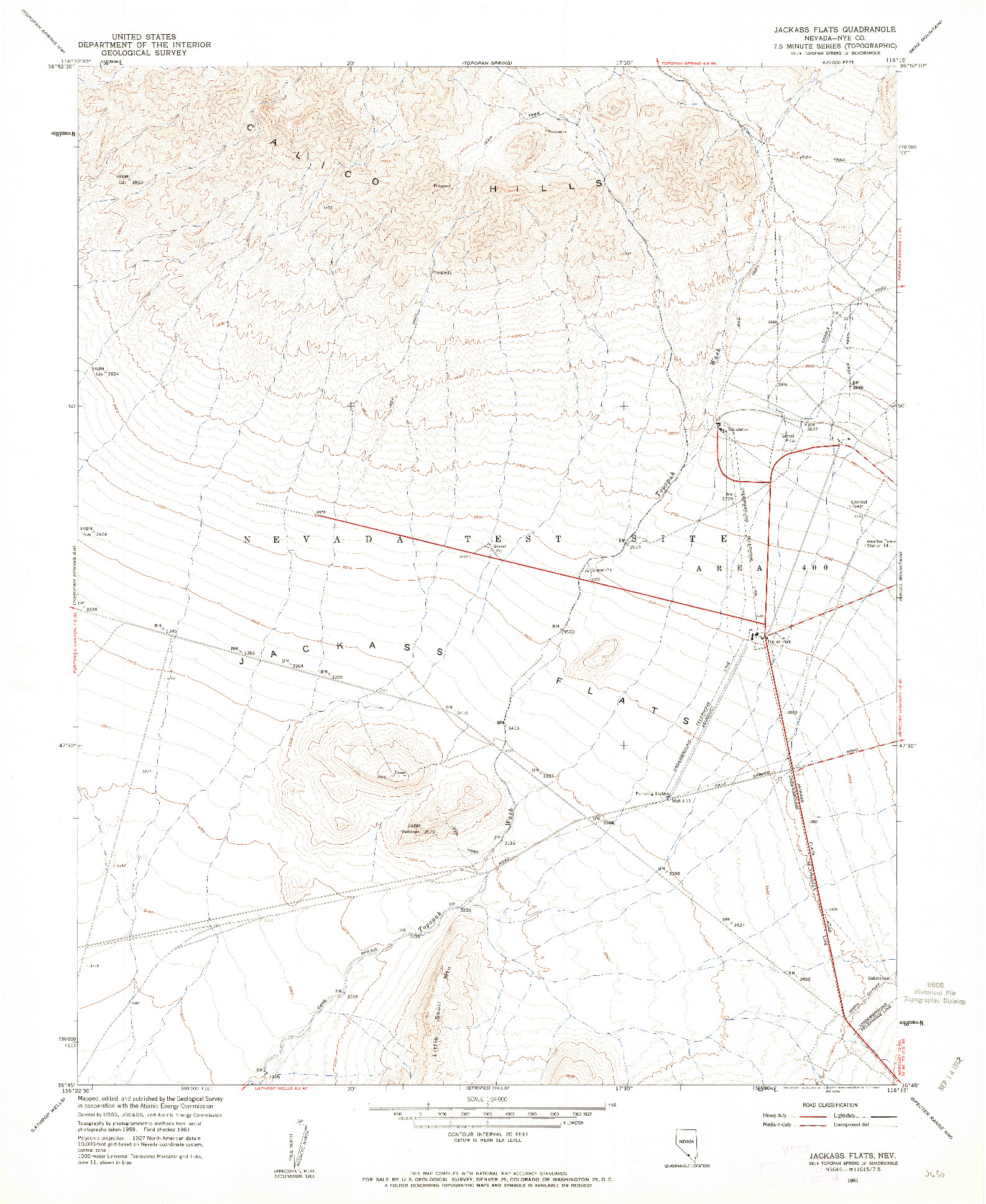 USGS 1:24000-SCALE QUADRANGLE FOR JACKASS FLATS, NV 1961