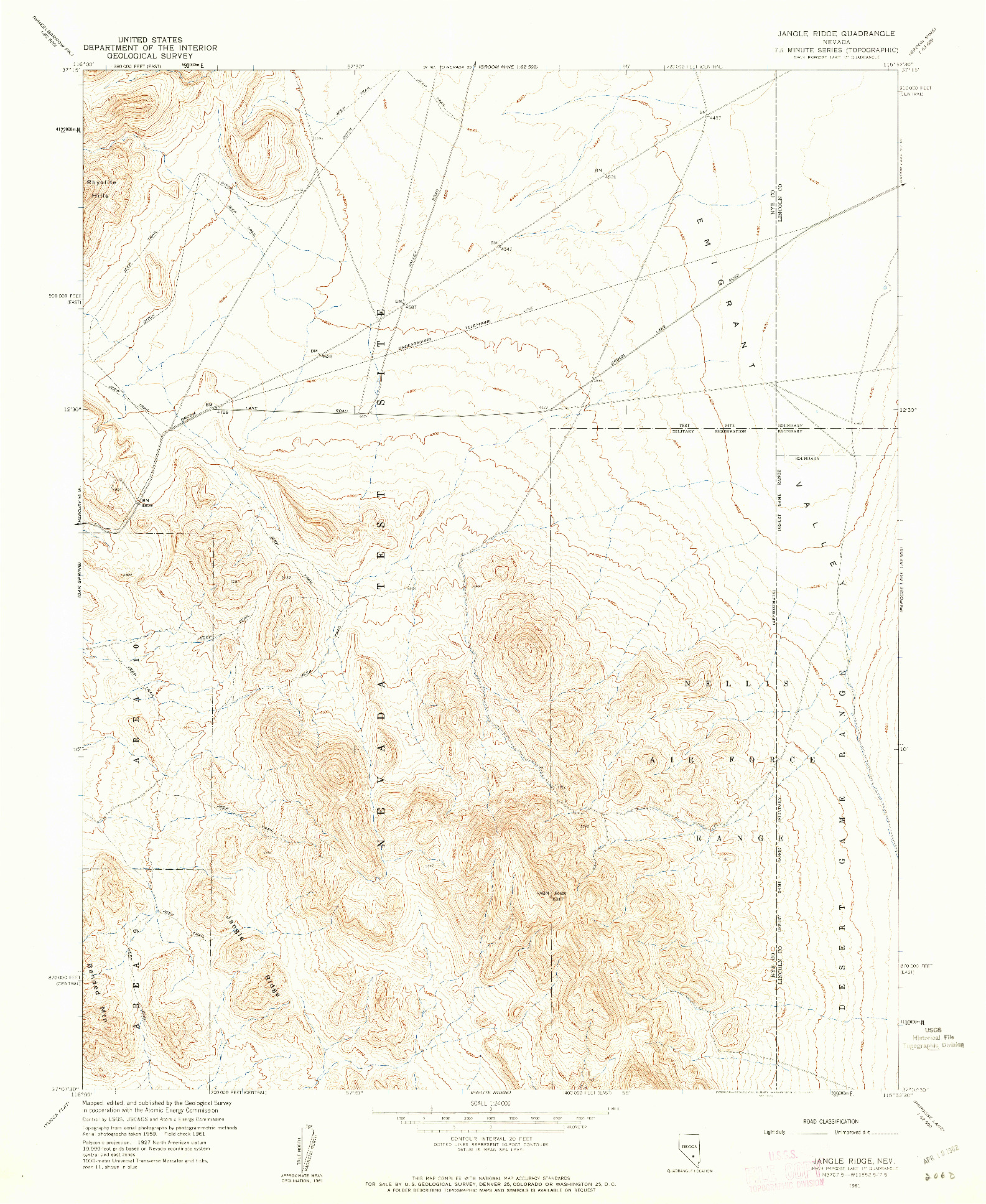 USGS 1:24000-SCALE QUADRANGLE FOR JANGLE RIDGE, NV 1961