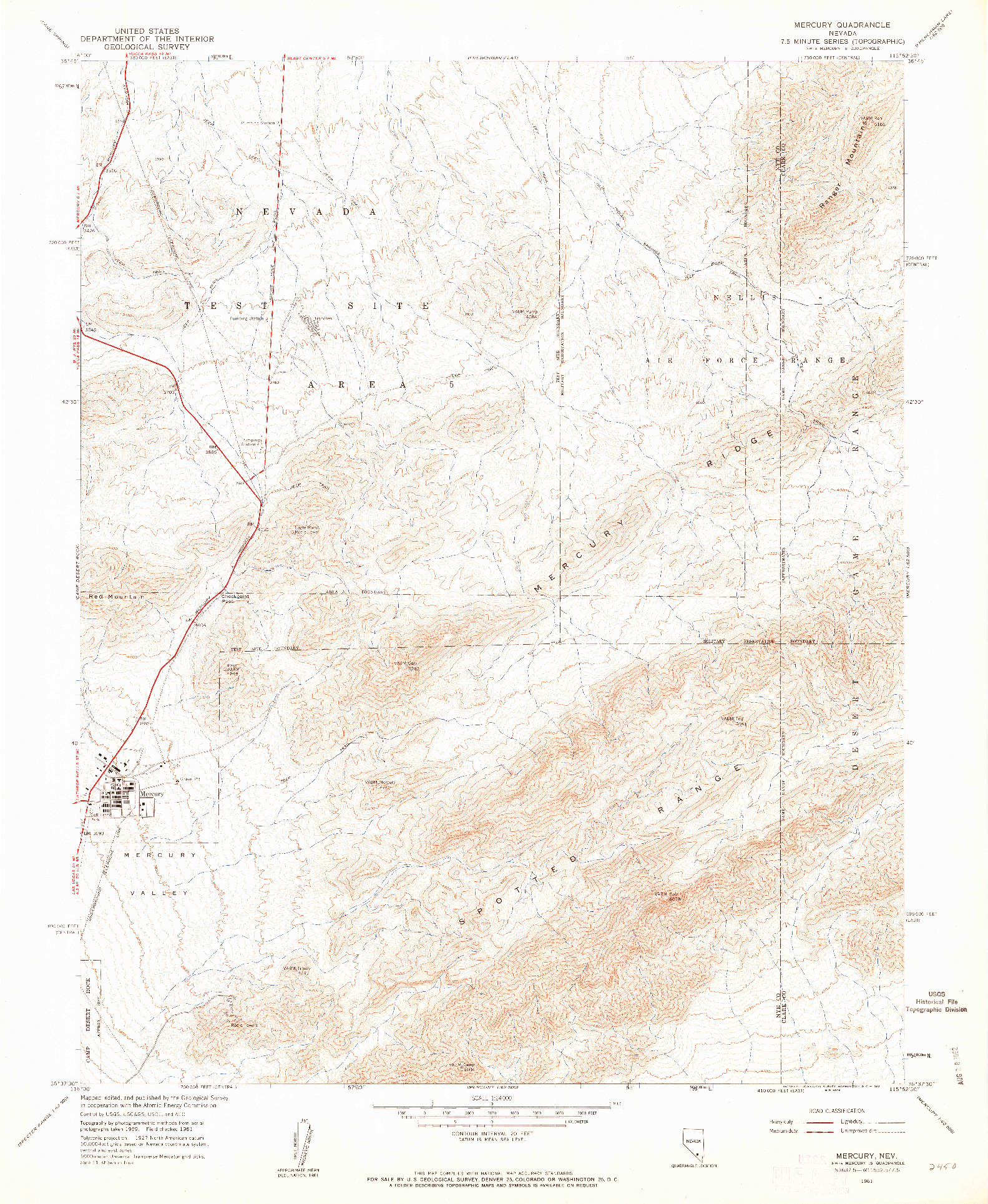 USGS 1:24000-SCALE QUADRANGLE FOR MERCURY, NV 1961
