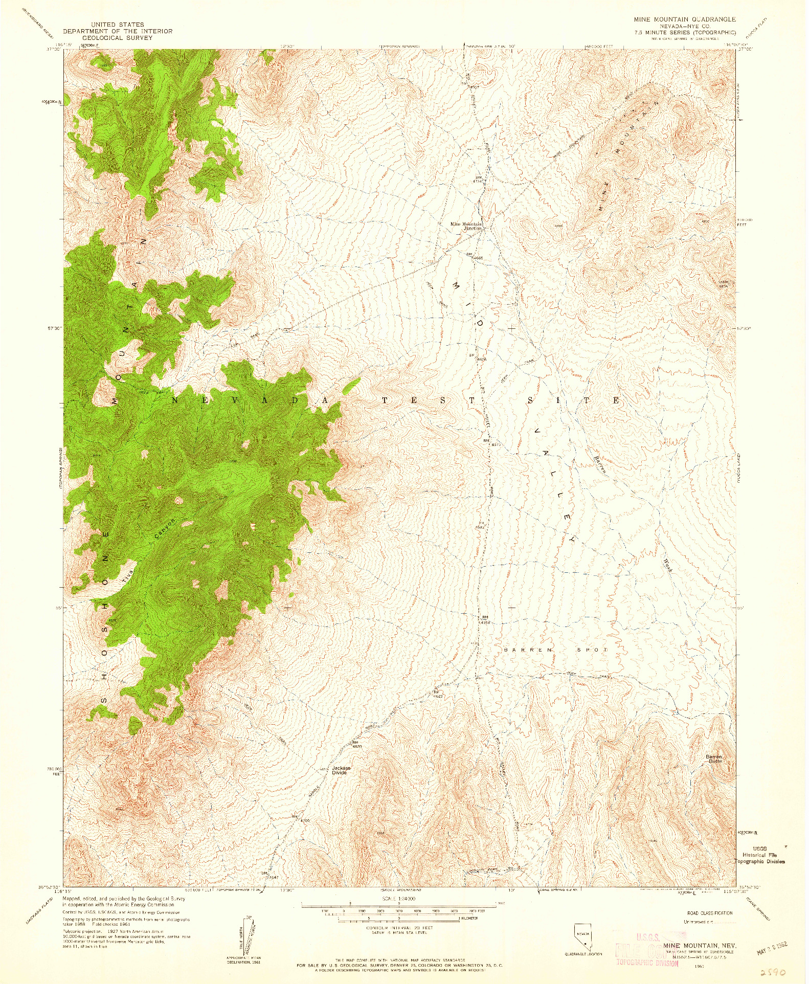 USGS 1:24000-SCALE QUADRANGLE FOR MINE MOUNTAIN, NV 1961