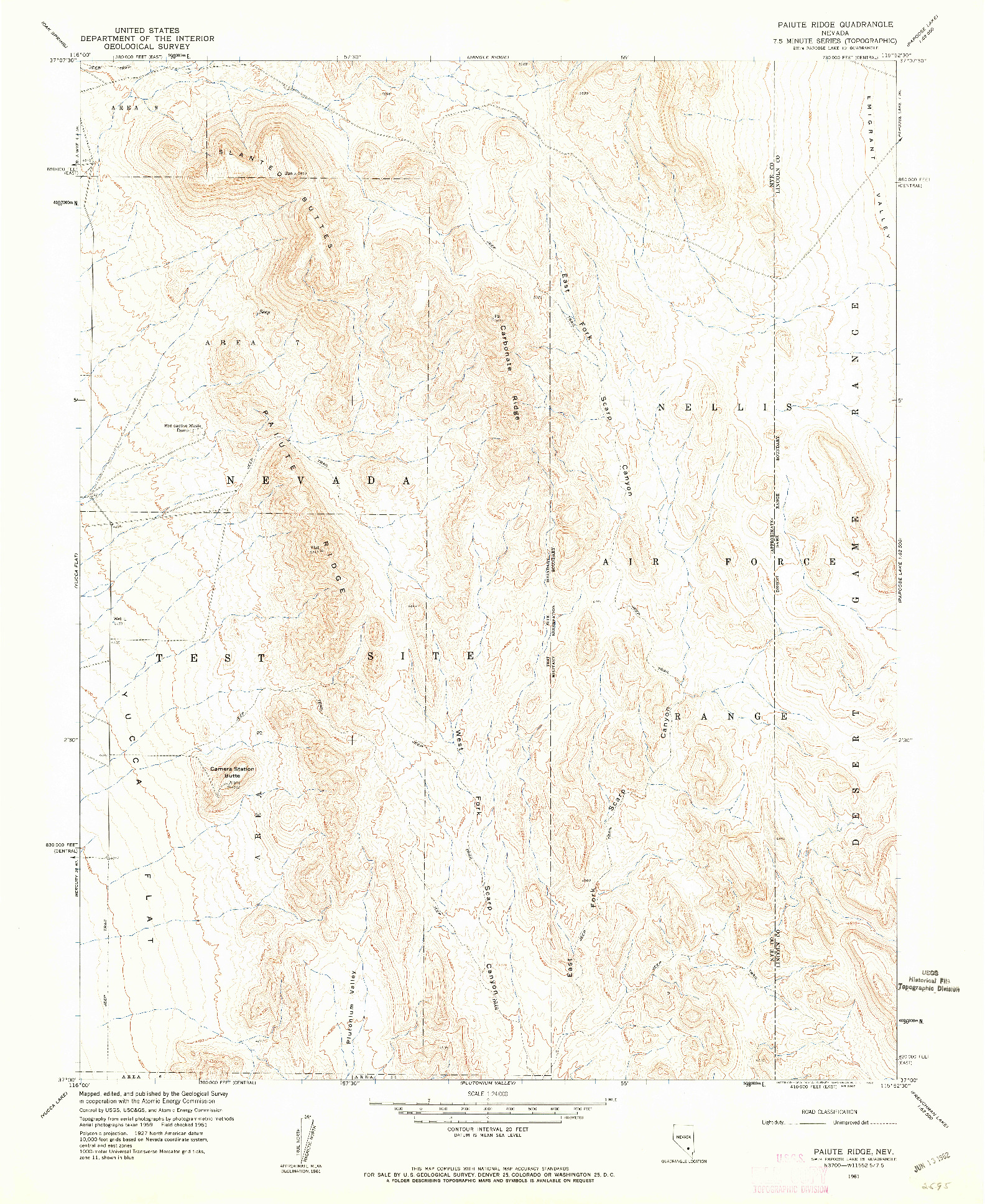 USGS 1:24000-SCALE QUADRANGLE FOR PAIUTE RIDGE, NV 1961