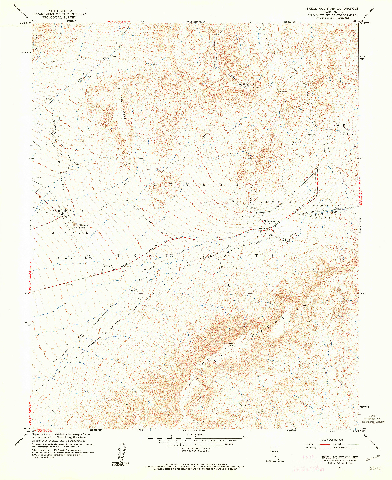 USGS 1:24000-SCALE QUADRANGLE FOR SKULL MOUNTAIN, NV 1961