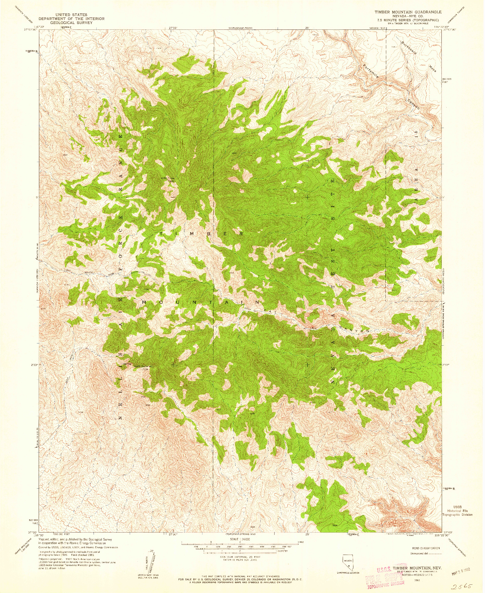 USGS 1:24000-SCALE QUADRANGLE FOR TIMBER MOUNTAIN, NV 1961