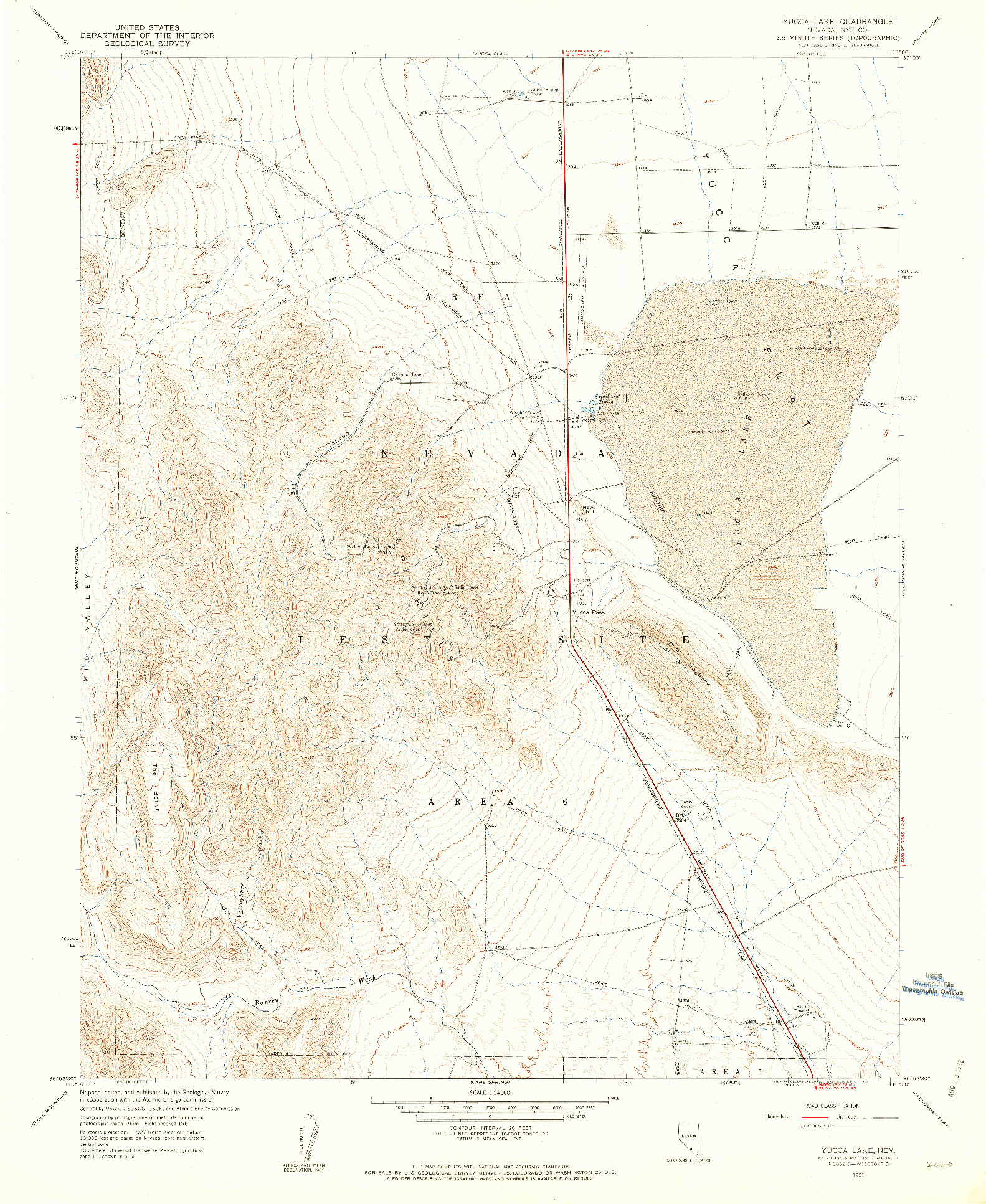 USGS 1:24000-SCALE QUADRANGLE FOR YUCCA LAKE, NV 1961