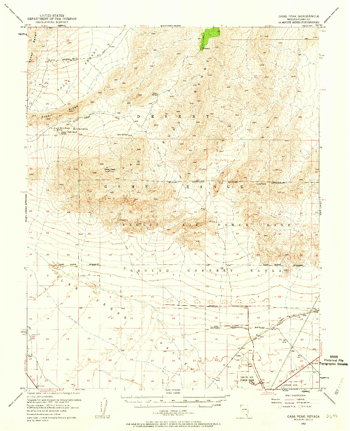 USGS 1:62500-SCALE QUADRANGLE FOR GASS PEAK, NV 1952