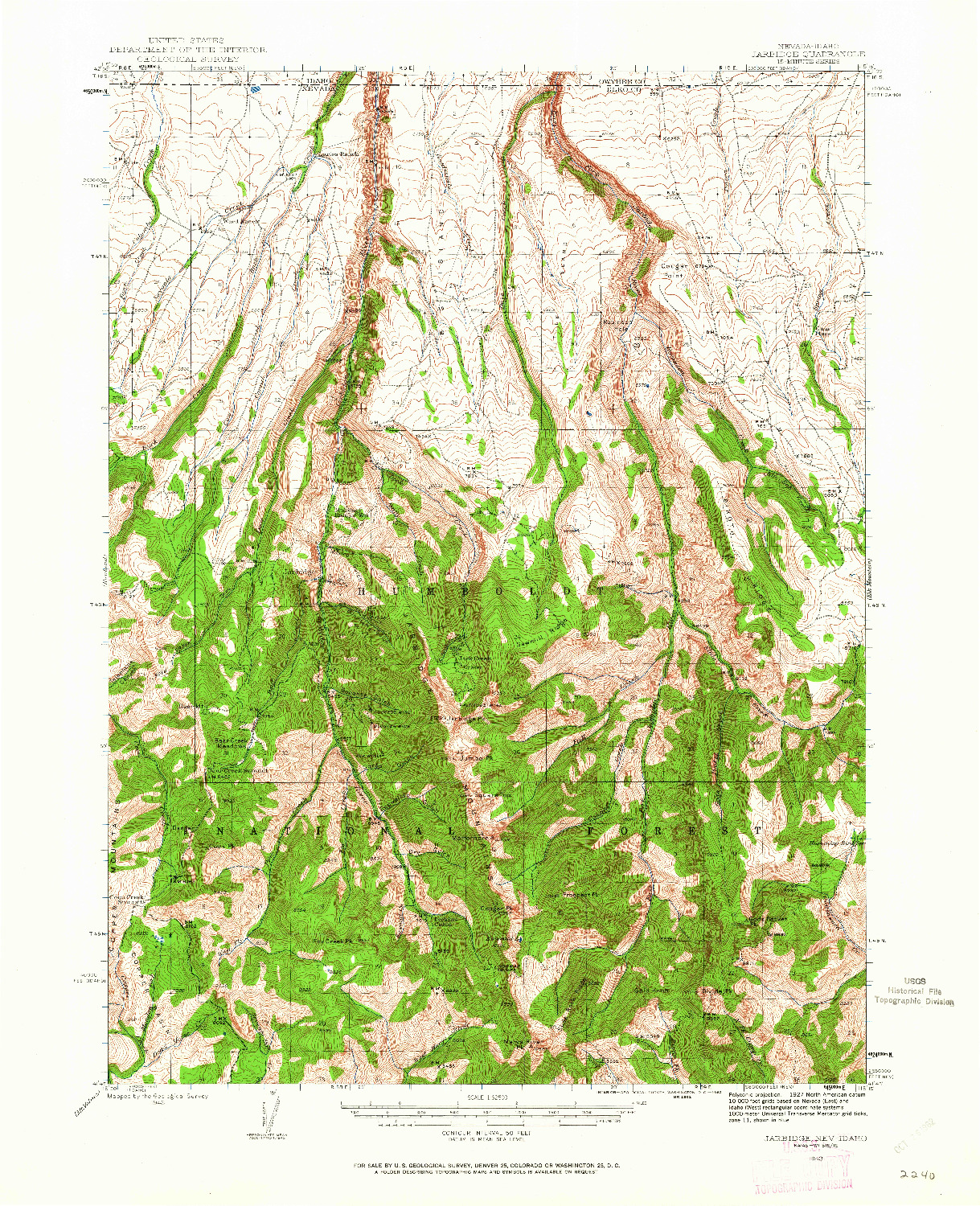 USGS 1:62500-SCALE QUADRANGLE FOR JARBIDGE, NV 1943