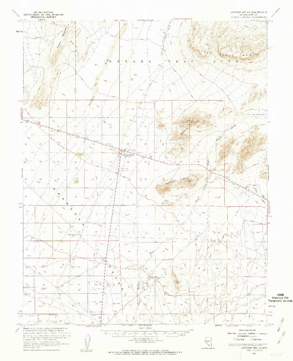 USGS 1:62500-SCALE QUADRANGLE FOR LATHROP WELLS, NV 1961