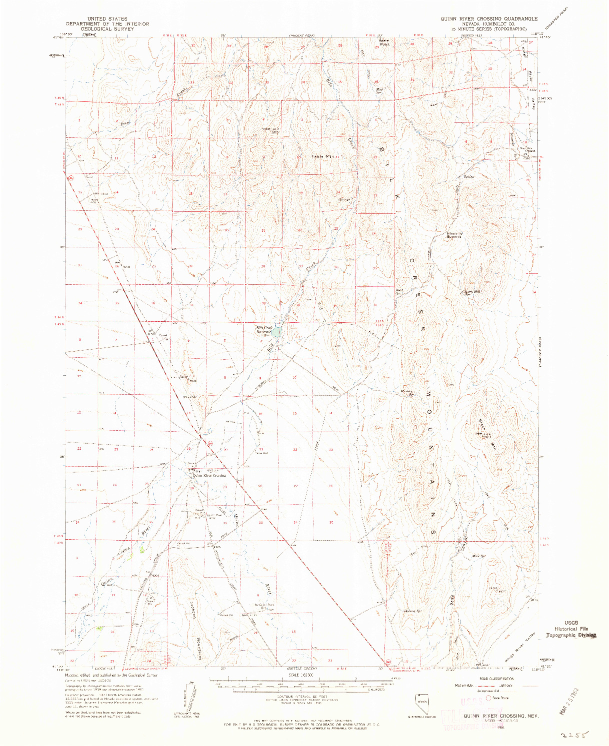 USGS 1:62500-SCALE QUADRANGLE FOR QUINN RIVER CROSSING, NV 1961