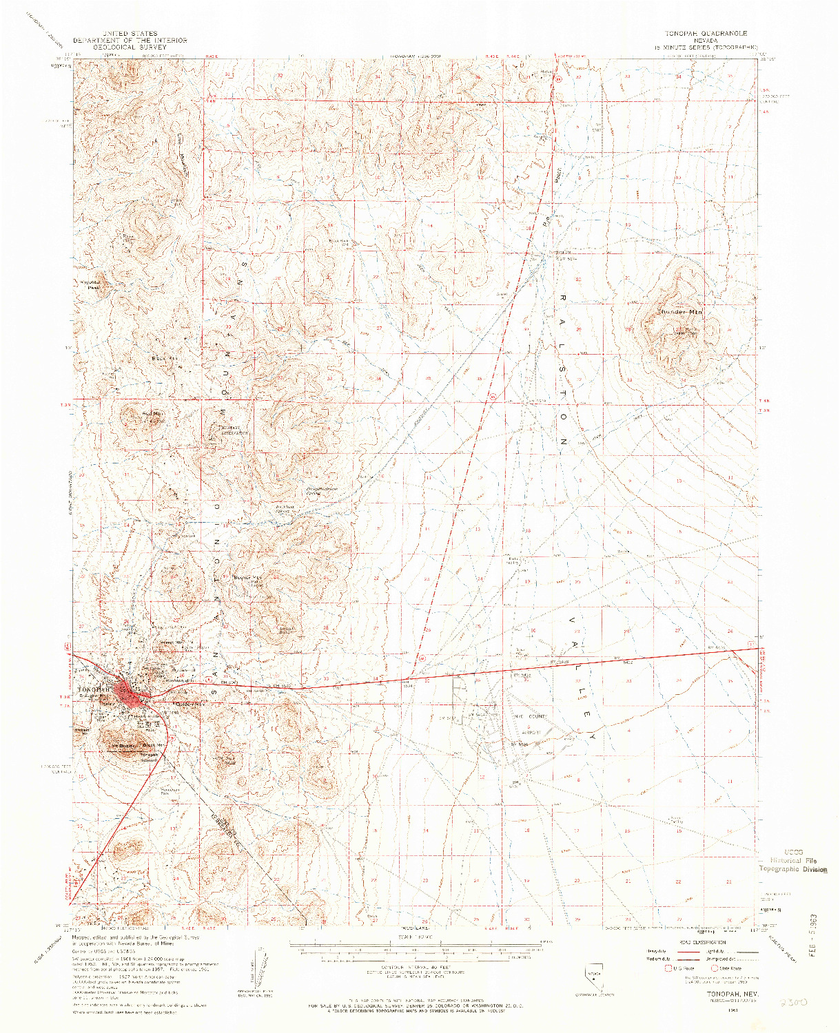 USGS 1:62500-SCALE QUADRANGLE FOR TONOPAH, NV 1961