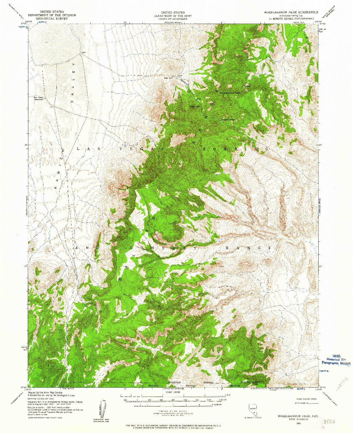 USGS 1:62500-SCALE QUADRANGLE FOR WHEELBARROW PEAK, NV 1952