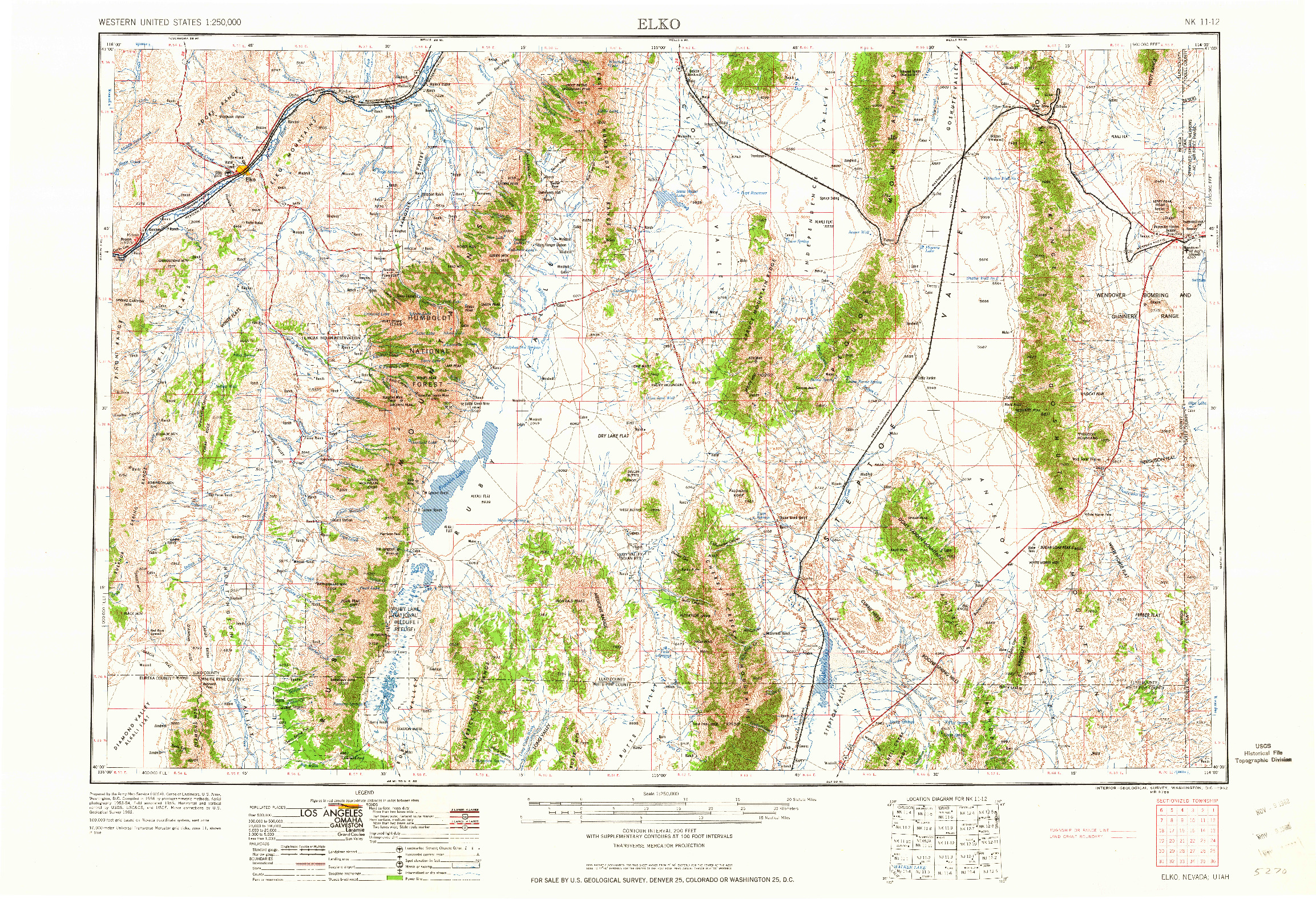 USGS 1:250000-SCALE QUADRANGLE FOR ELKO, NV 1962