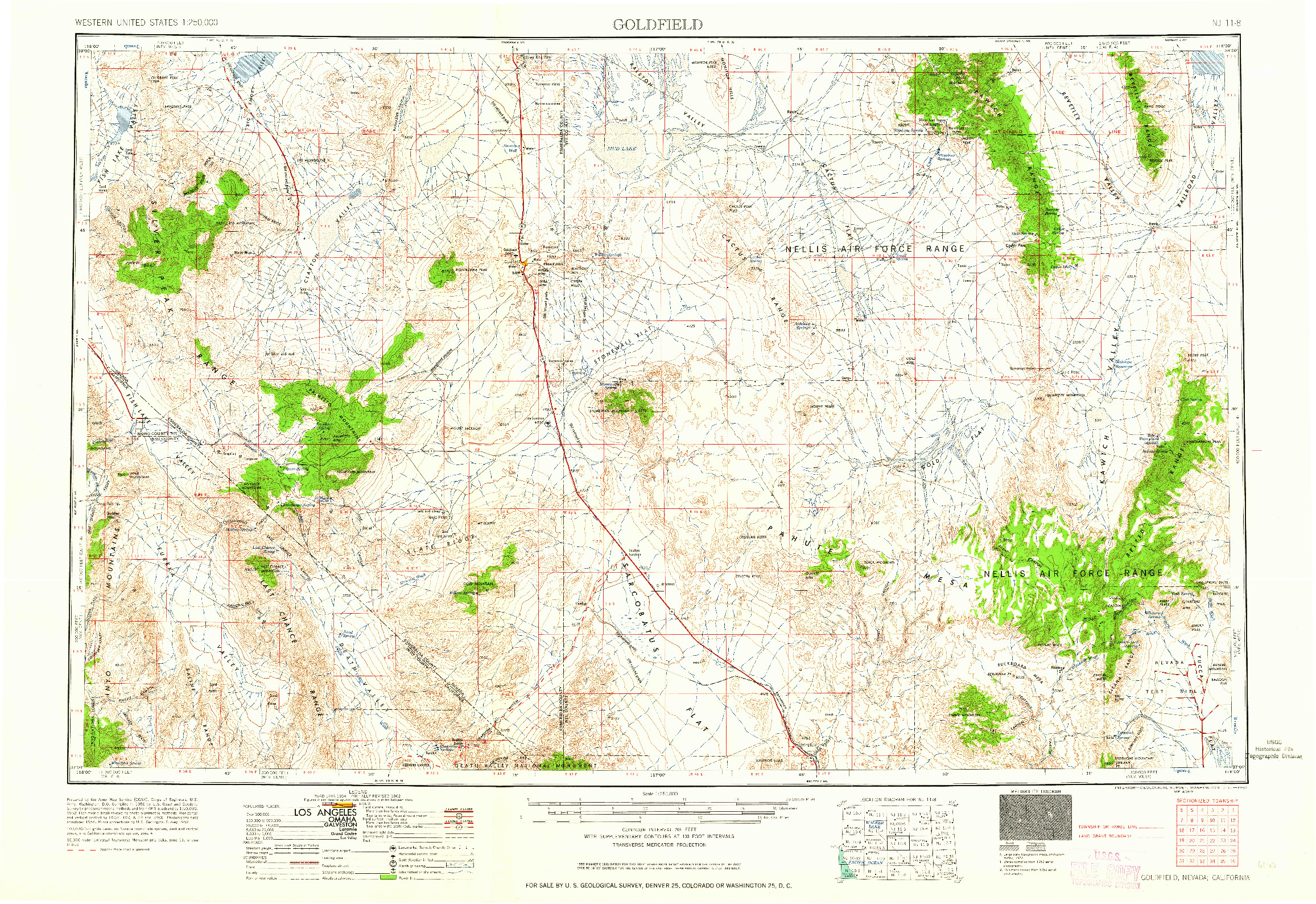 USGS 1:250000-SCALE QUADRANGLE FOR GOLDFIELD, NV 1962