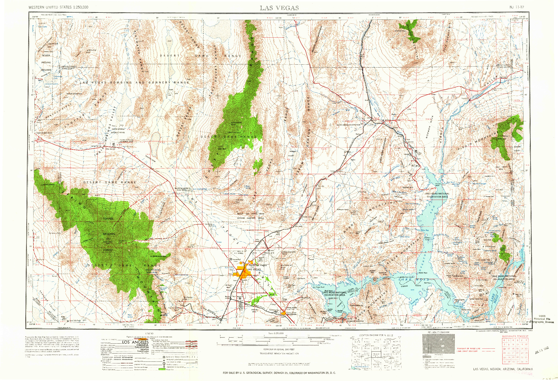 USGS 1:250000-SCALE QUADRANGLE FOR LAS VEGAS, NV 1962