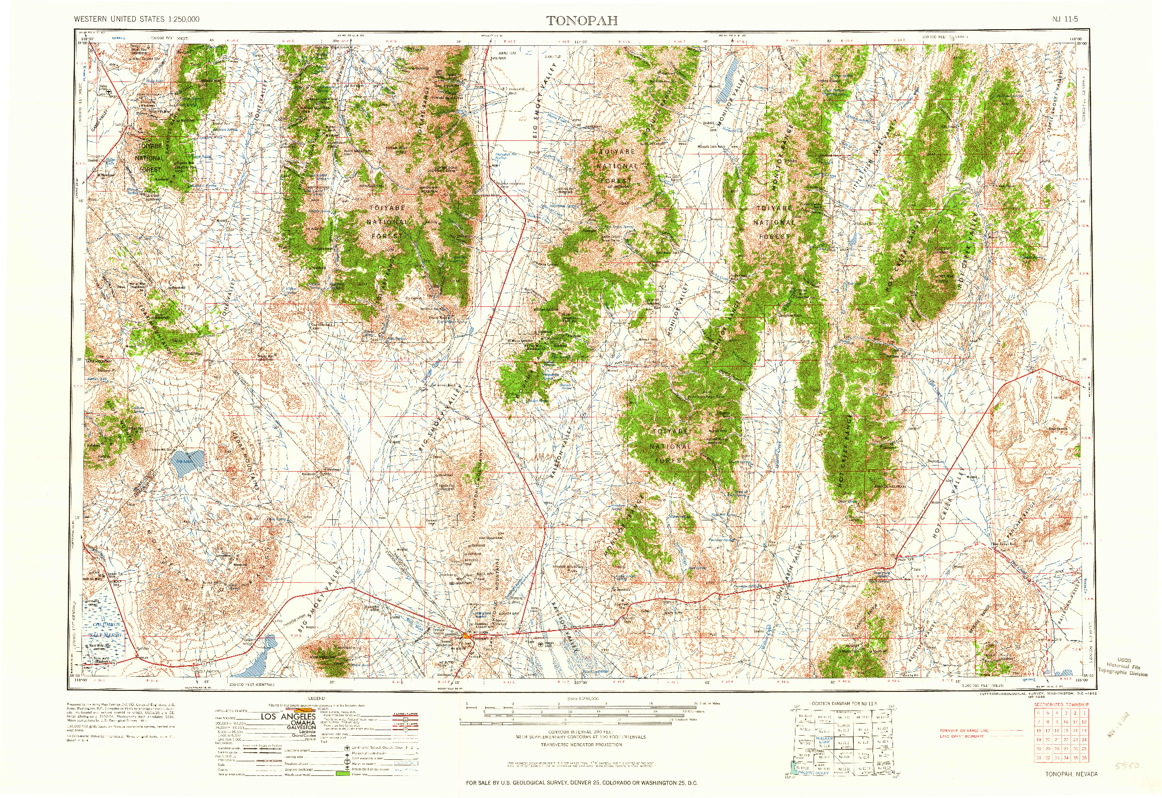 USGS 1:250000-SCALE QUADRANGLE FOR TONOPAH, NV 1962