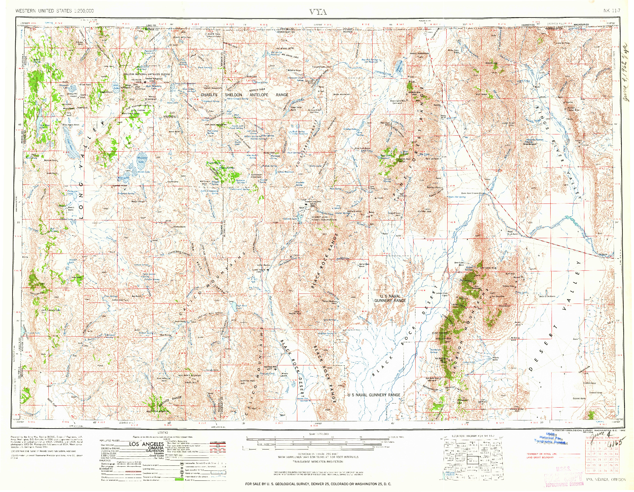 USGS 1:250000-SCALE QUADRANGLE FOR VYA, NV 1962