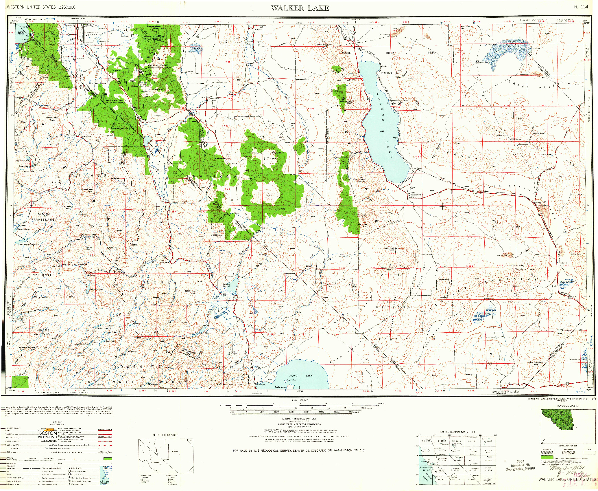 USGS 1:250000-SCALE QUADRANGLE FOR WALKER LAKE, NV 1962