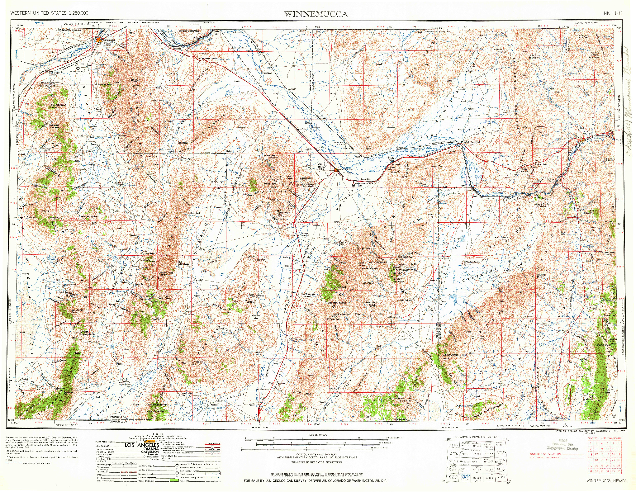 USGS 1:250000-SCALE QUADRANGLE FOR WINNEMUCCA, NV 1962