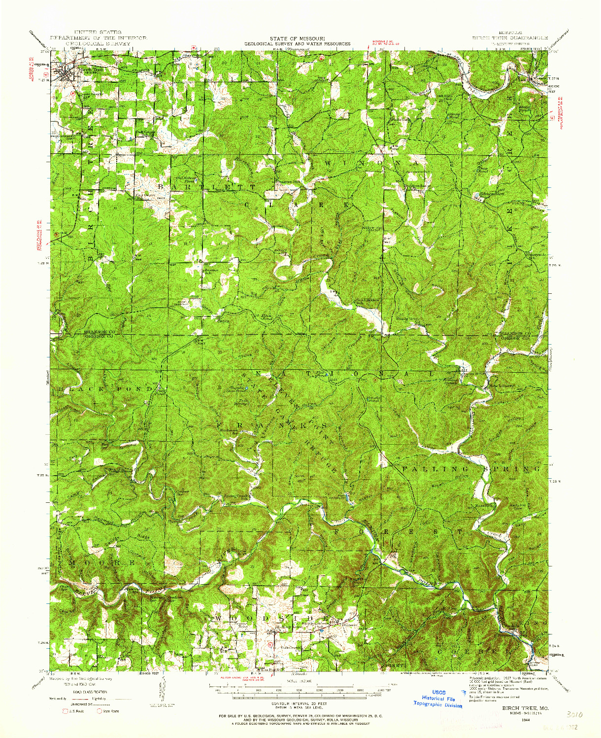USGS 1:62500-SCALE QUADRANGLE FOR BIRCH TREE, MO 1944