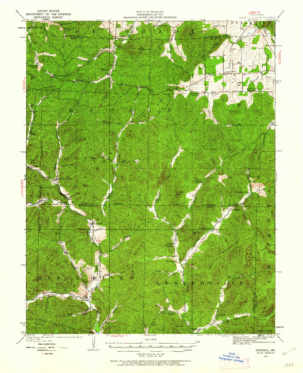USGS 1:62500-SCALE QUADRANGLE FOR EDGEHILL, MO 1924