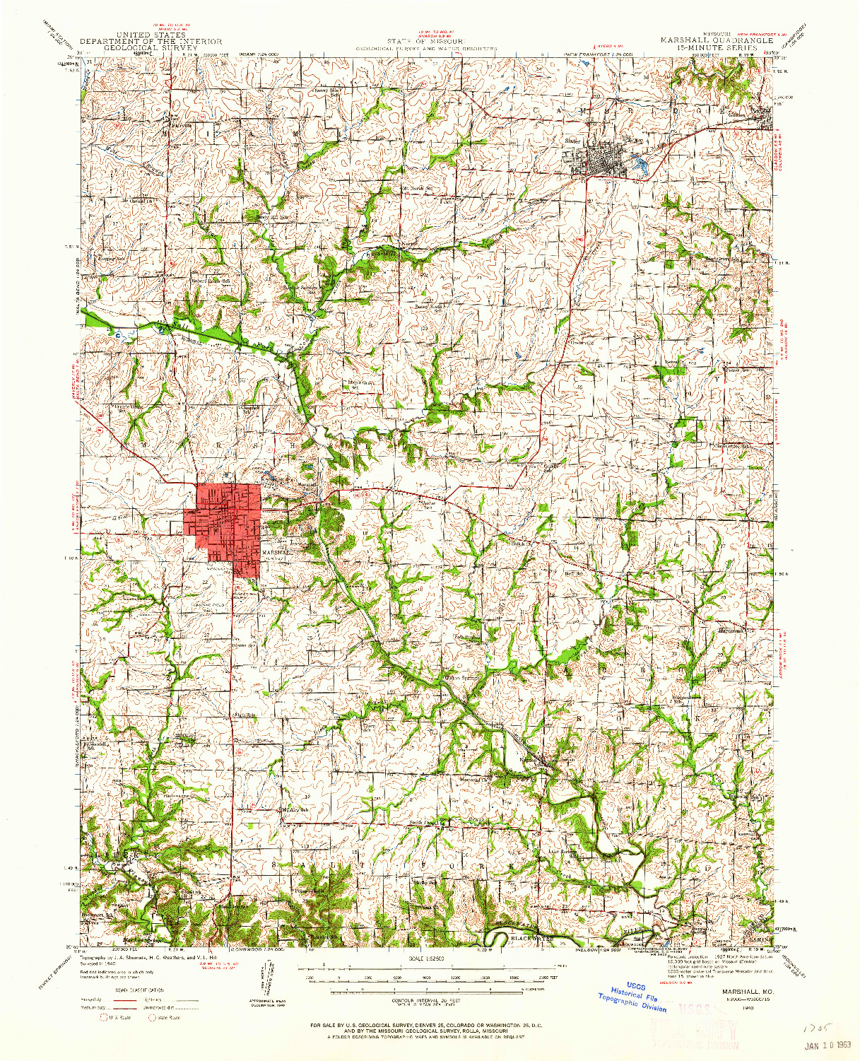 USGS 1:62500-SCALE QUADRANGLE FOR MARSHALL, MO 1940