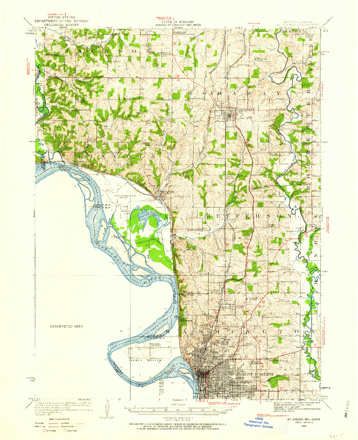 USGS 1:62500-SCALE QUADRANGLE FOR ST. JOSEPH, MO 1924