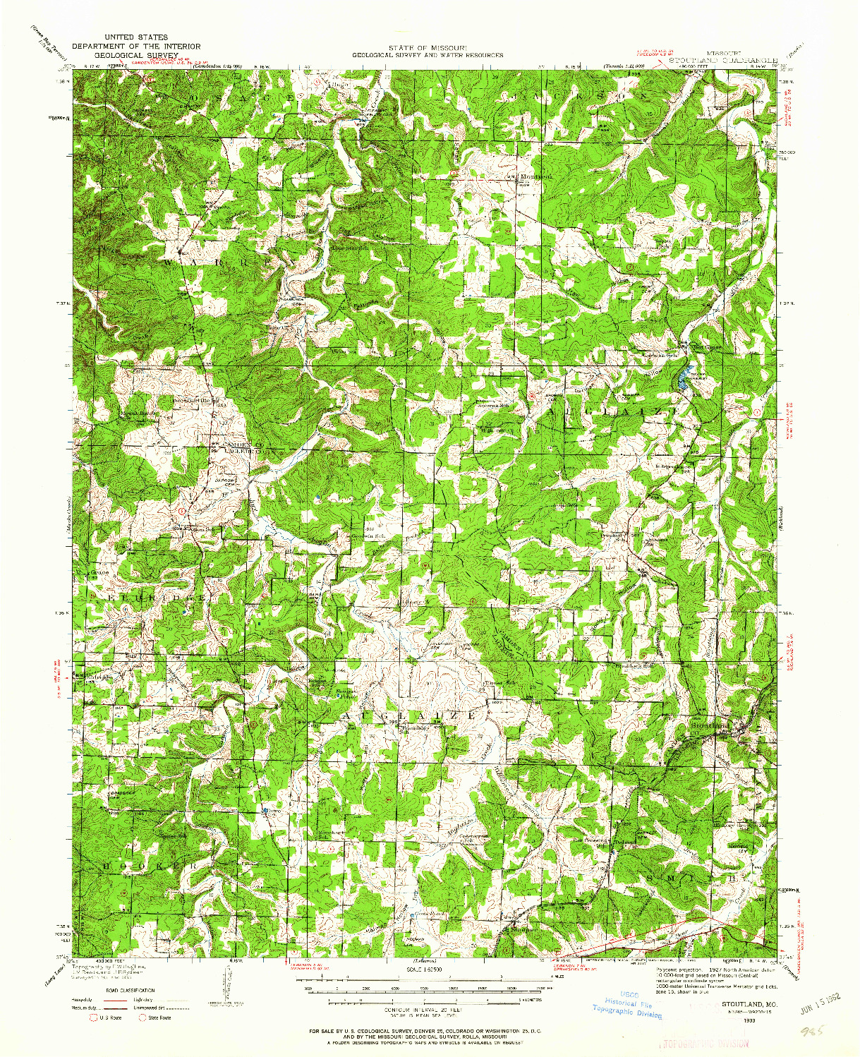 USGS 1:62500-SCALE QUADRANGLE FOR STOUTLAND, MO 1933