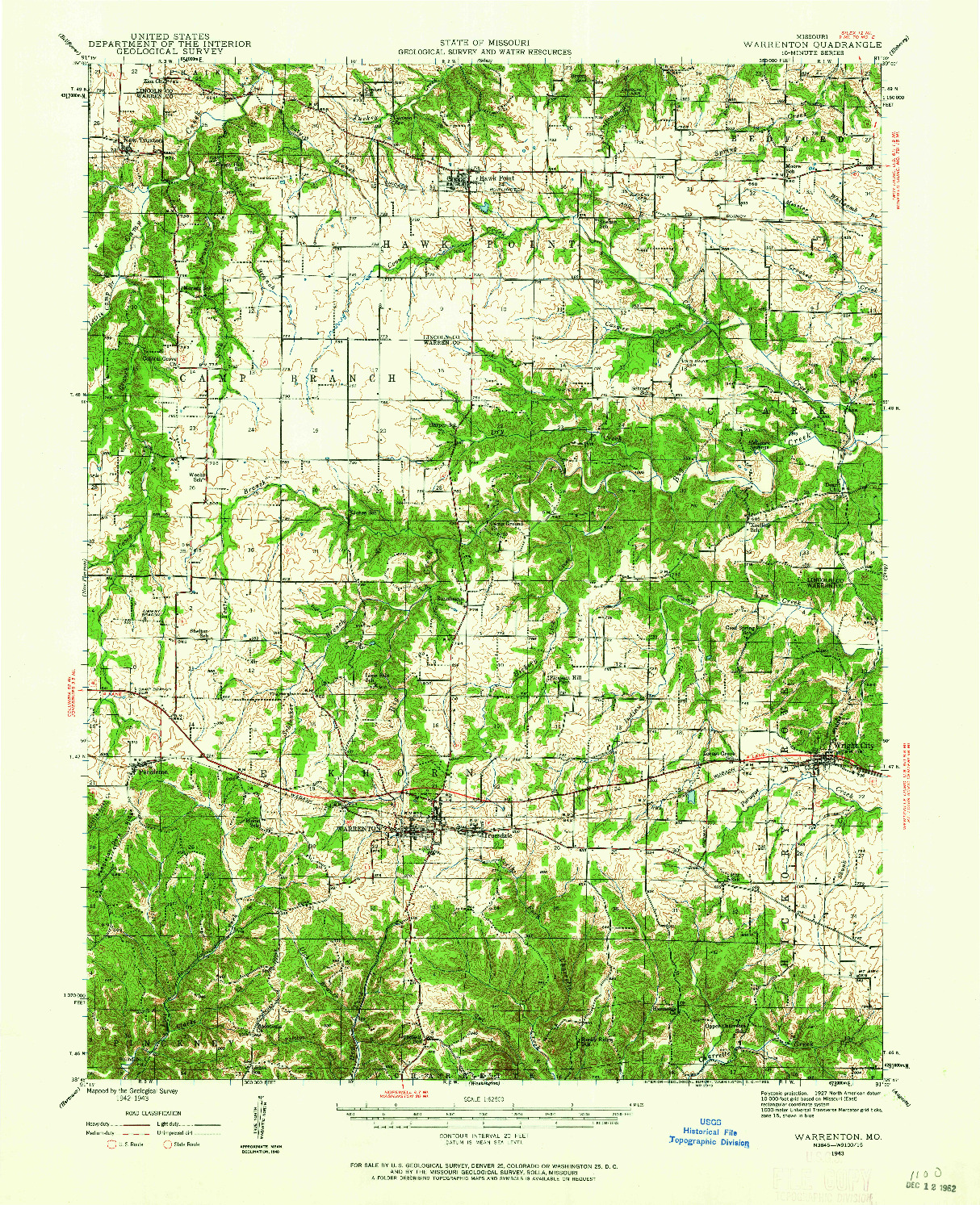 USGS 1:62500-SCALE QUADRANGLE FOR WARRENTON, MO 1943