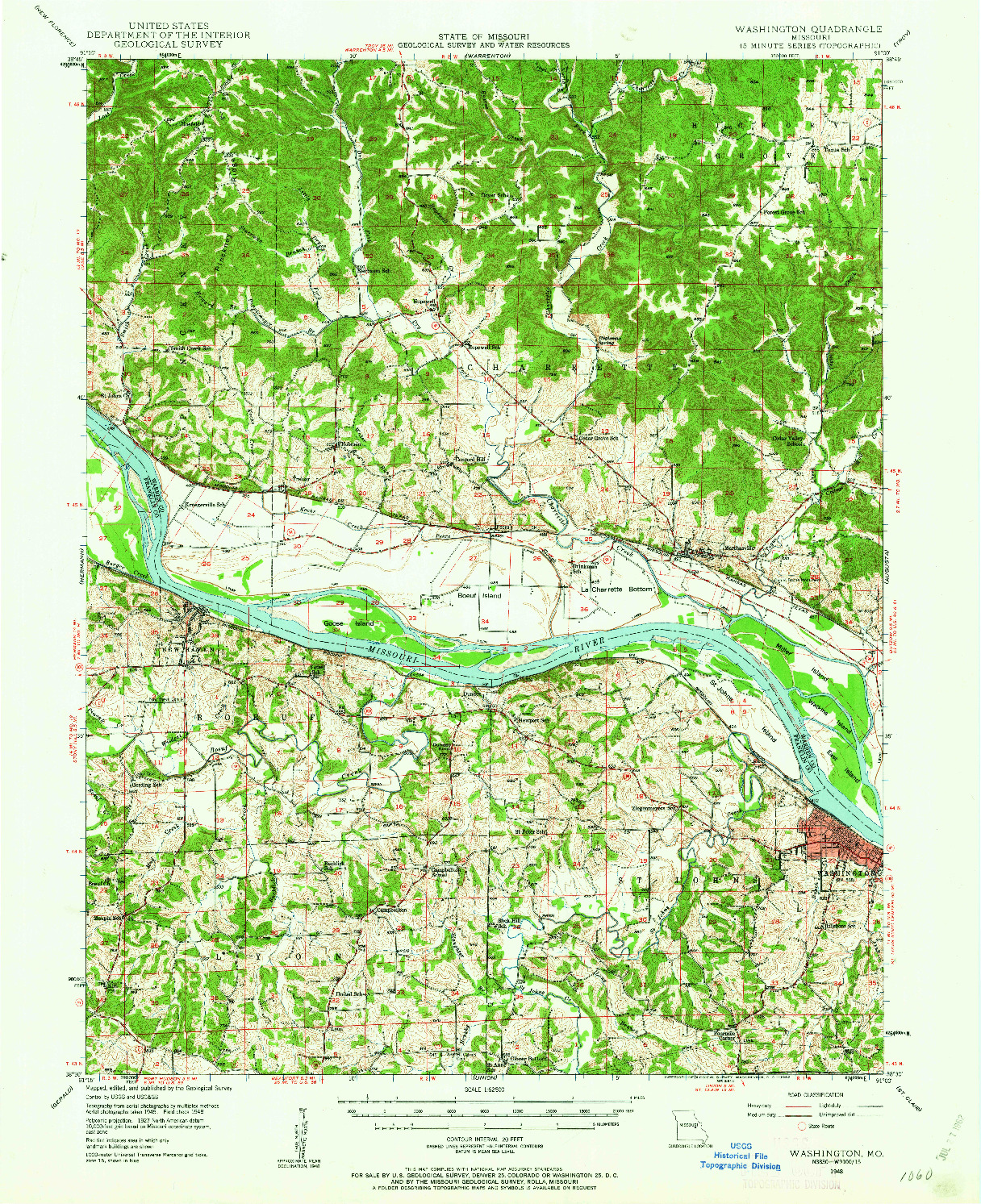 USGS 1:62500-SCALE QUADRANGLE FOR WASHINGTON, MO 1948