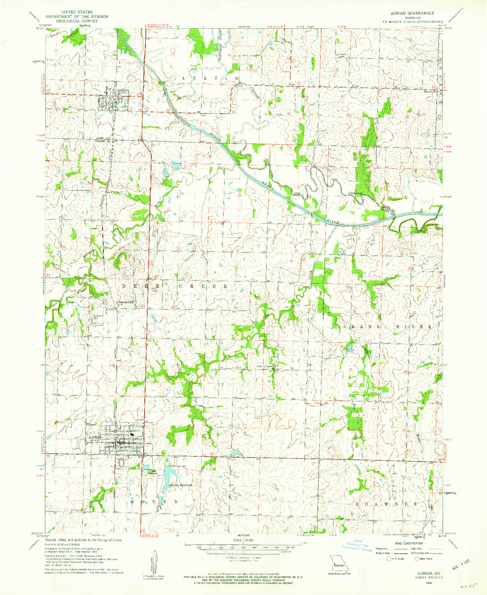 USGS 1:24000-SCALE QUADRANGLE FOR ADRIAN, MO 1961