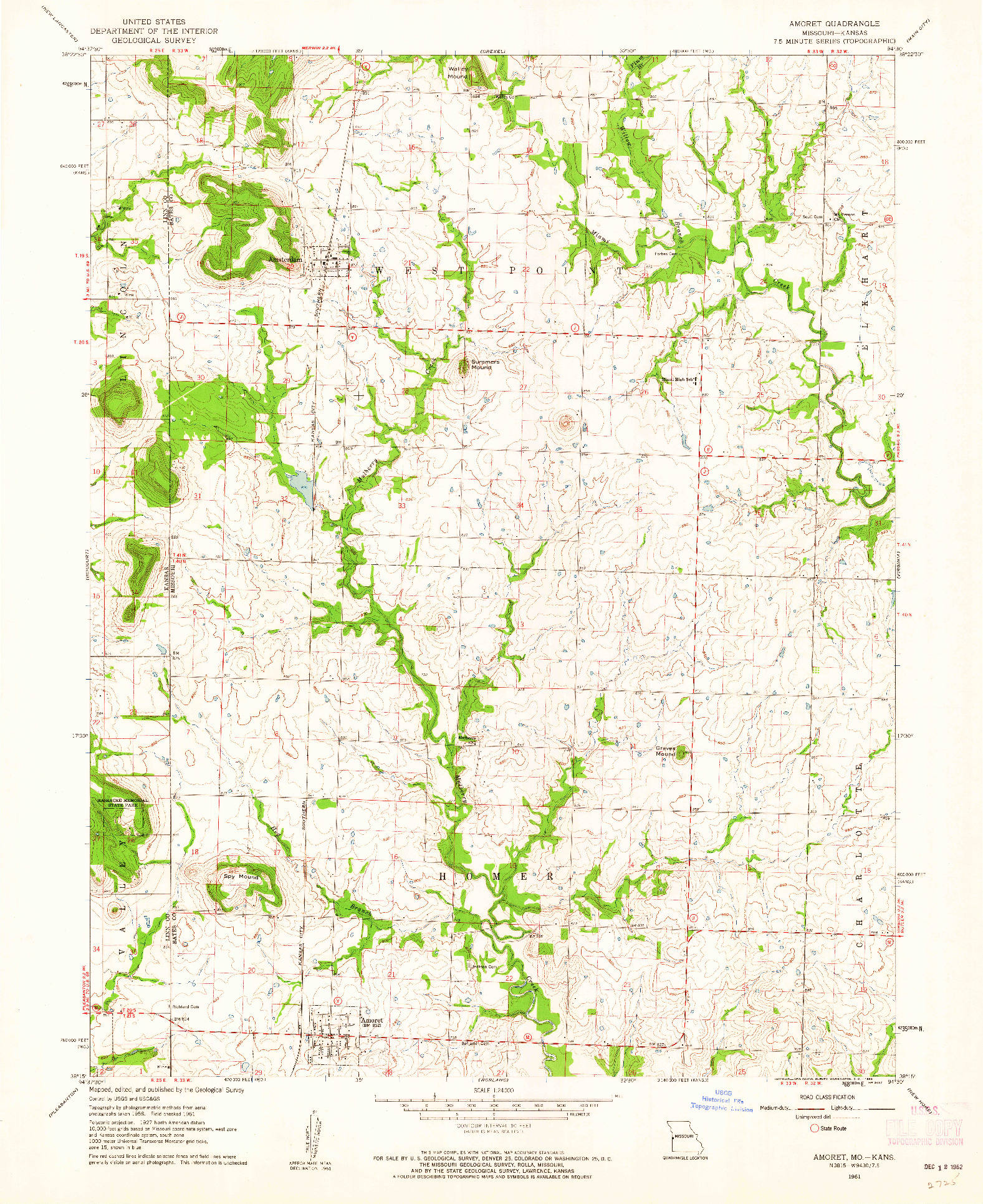 USGS 1:24000-SCALE QUADRANGLE FOR AMORET, MO 1961