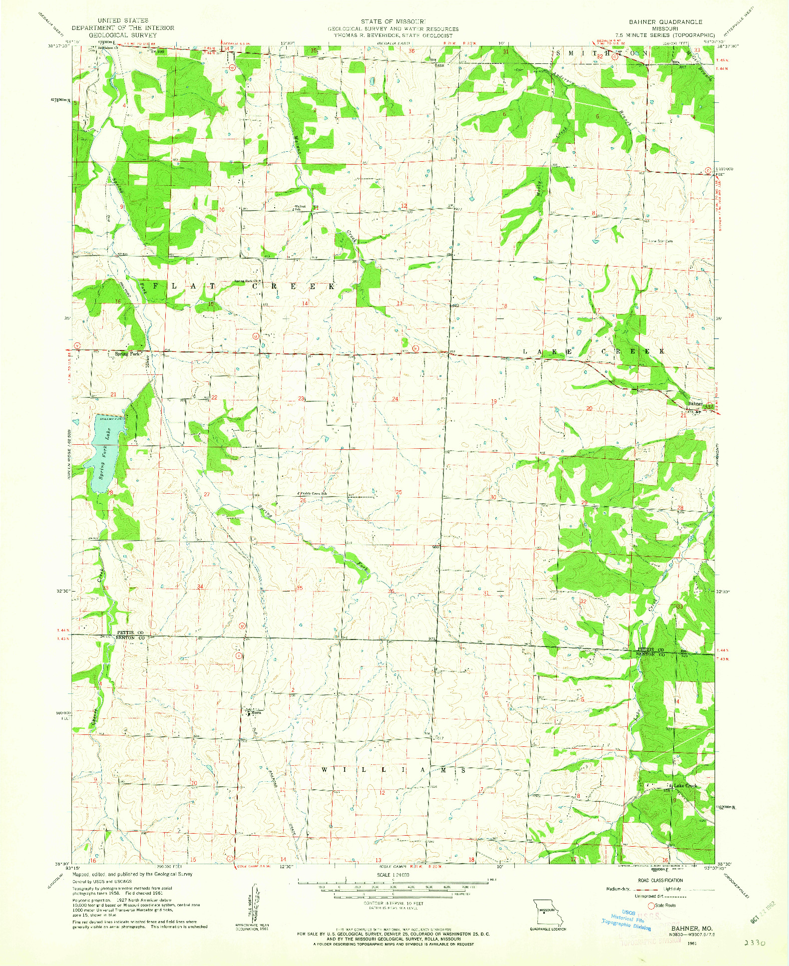 USGS 1:24000-SCALE QUADRANGLE FOR BAHNER, MO 1961