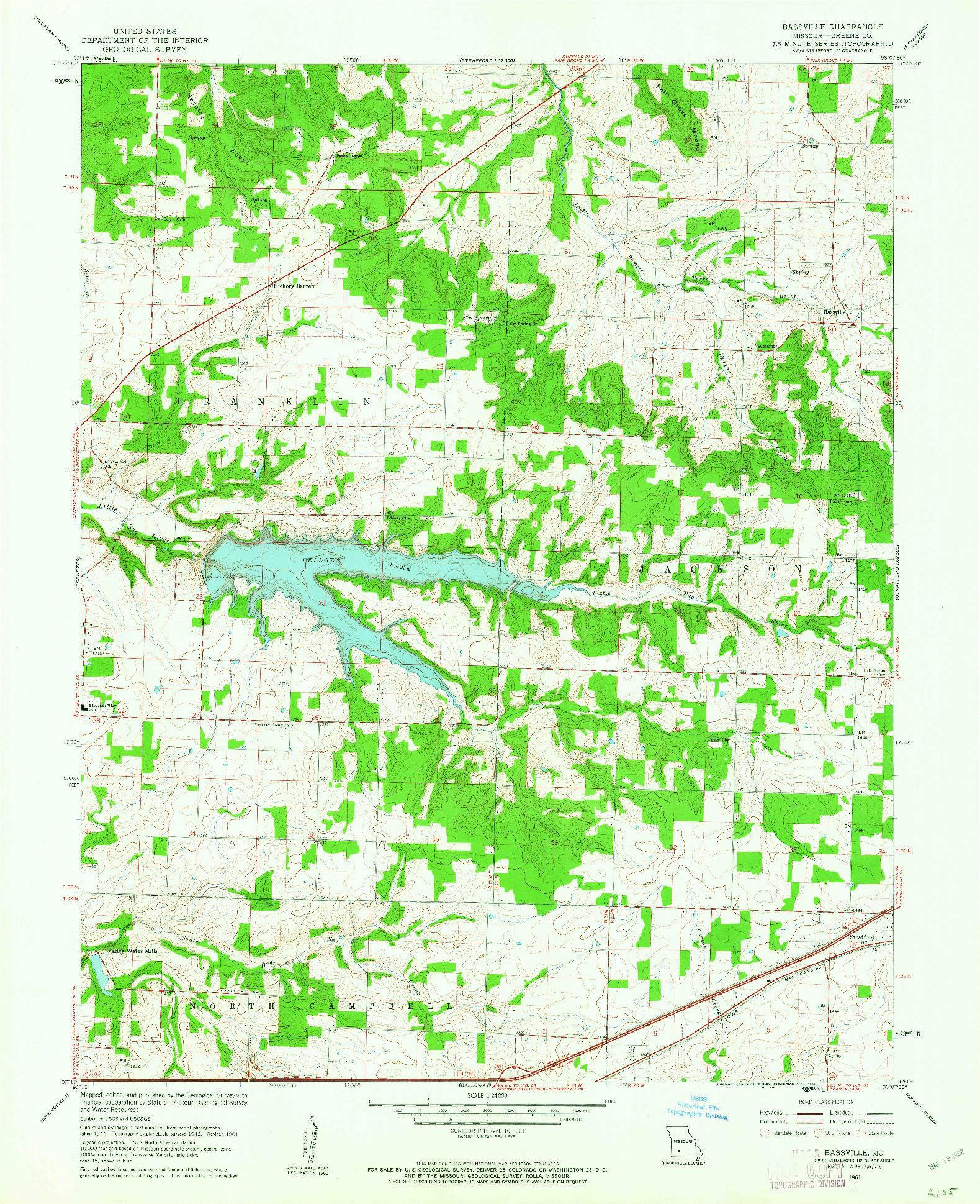 USGS 1:24000-SCALE QUADRANGLE FOR BASSVILLE, MO 1961